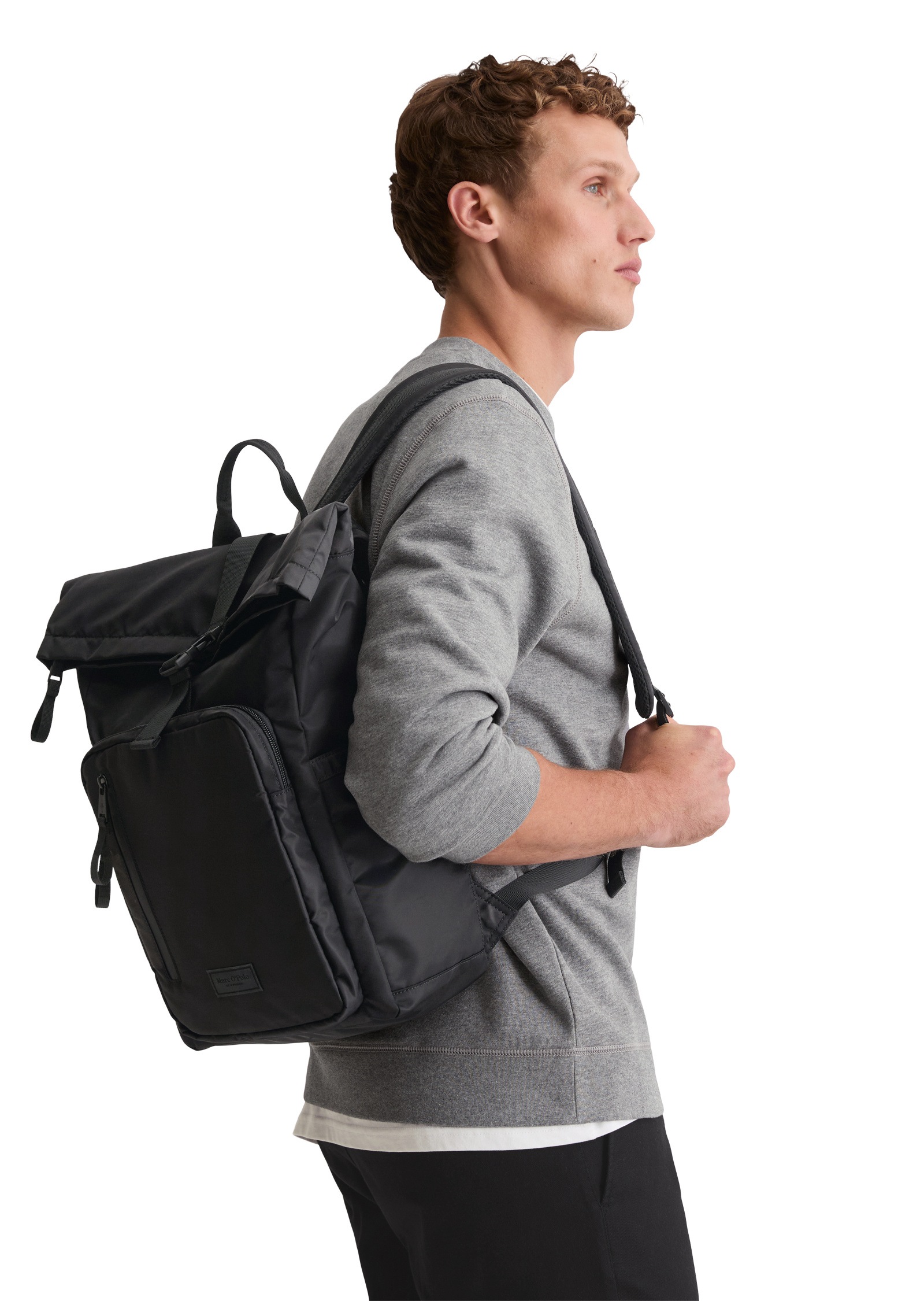 Rucksack MARC O'POLO "aus wasserabweisendem Recycling-Material", Herren, Gr. B/H/T: 38cm x 52cm x 11cm, schwarz, Polyamid, unifarben, Rucksäcke Rucksack 3