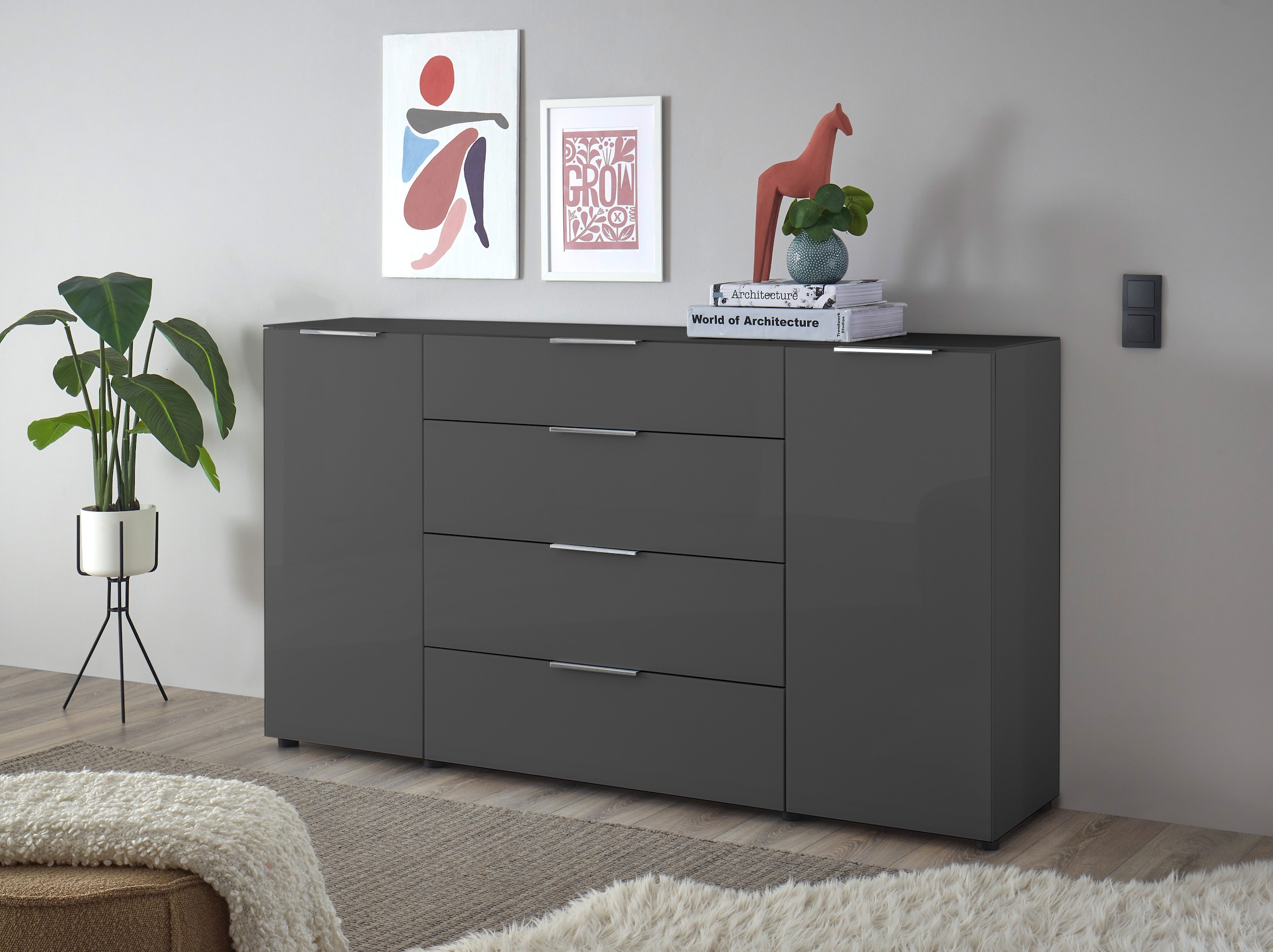 HBZ Sideboard "Santorin Kommode mit Schubkästen, BxHxT 180x99x40 cm", (1 St.), Mit 2 Türen, 4 Schubkästen mit Softclose,