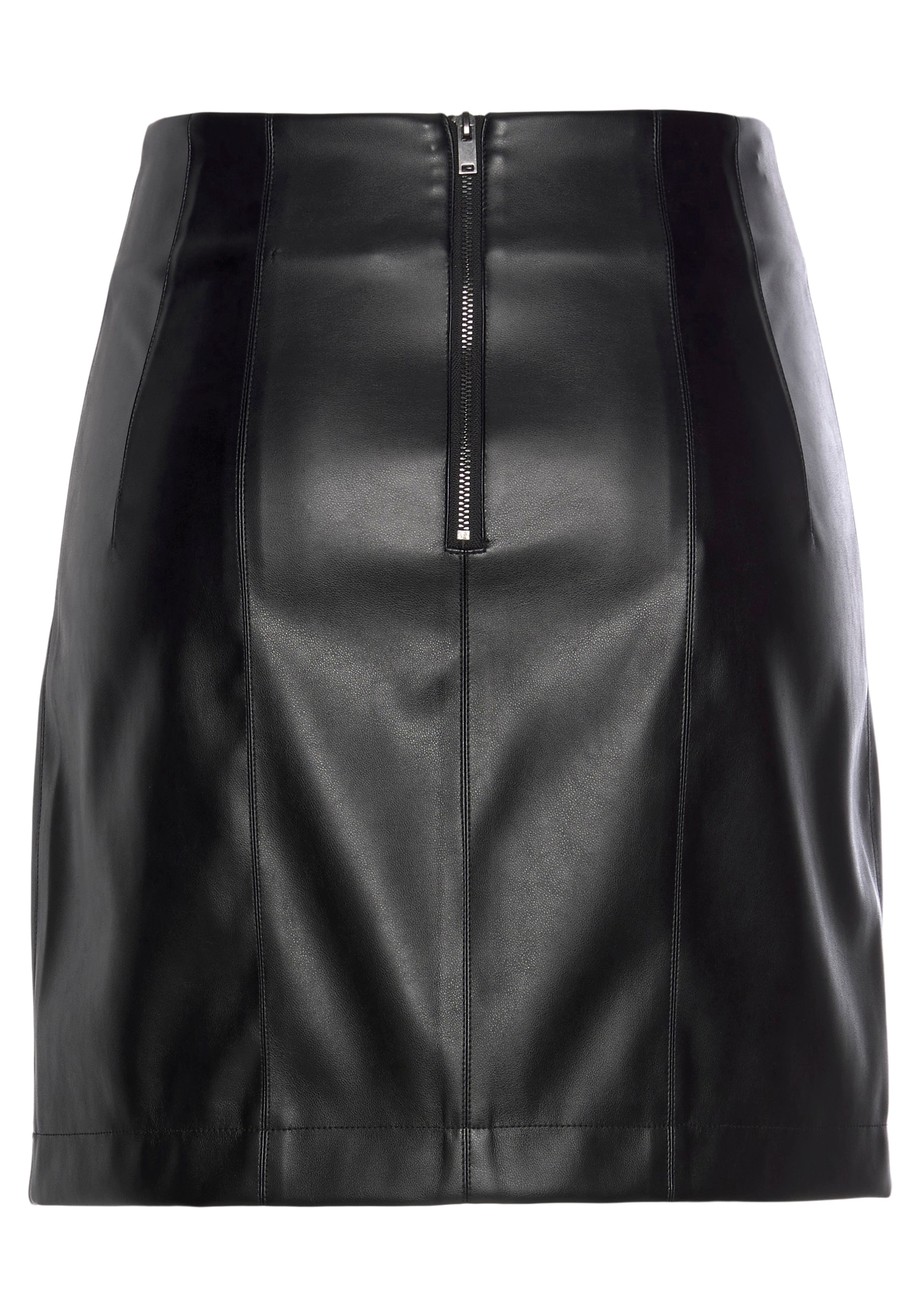 Lederimitatrock LASCANA, Damen, Gr. 40, schwarz, Stoff, Obermaterial: 100% Polyester. Beschichtung: 100% Polyurethan, unifarben, figurbetont ca. Mitte Oberschenkel, Röcke, mit modischen Teilungsnähten, schmale Form, Minirock, Business-Look 3