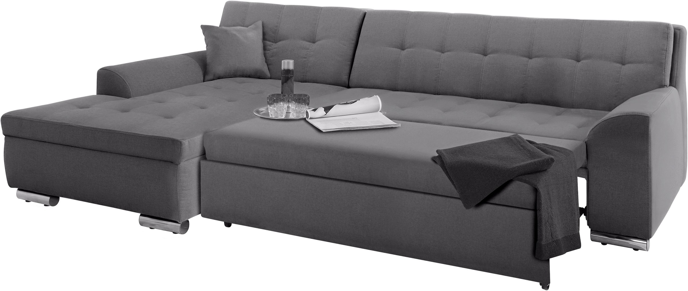 Thumbnail - DOMO collection Ecksofa "Aversa, moderne Steppung, geschwungene Armlehnen, Breite 267cm" L-Form, wahlweise mit Bettfunkt...