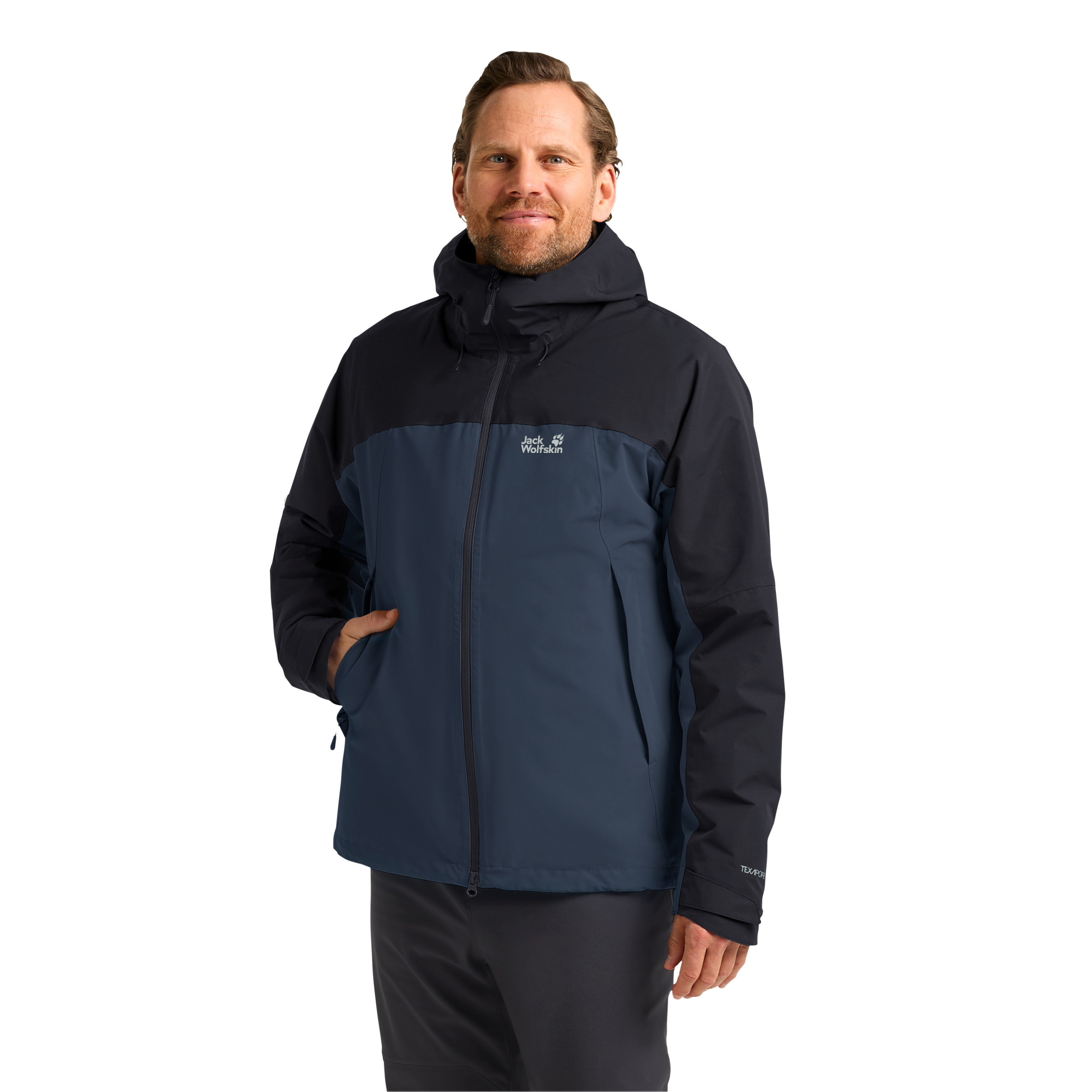 Jack Wolfskin 3-in-1-Funktionsjacke mit Kapuze mit Kapuze mit regulierbarem Elastikband, wasserdicht, winddicht