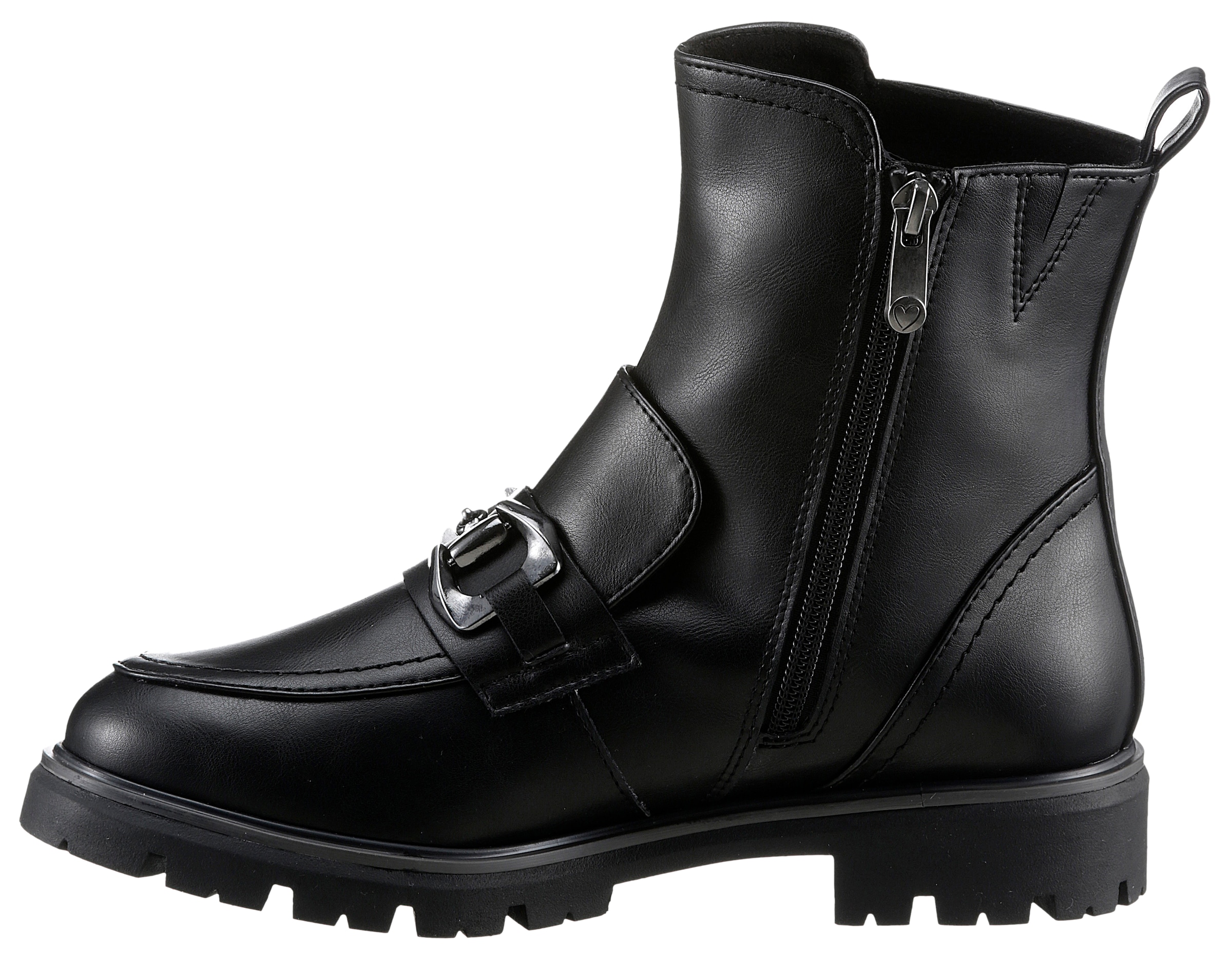 MARCO TOZZI Stiefelette, Blockabsatz, Boots mit Zierriegel und Schmuckelement