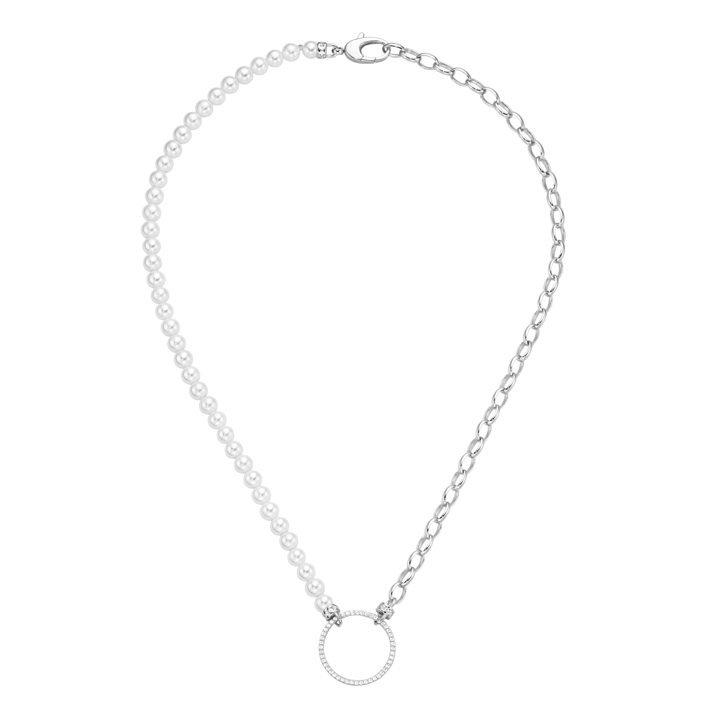 GIORGIO MARTELLO MILANO Collier »mit weißen Muschelkern-Perlen und Zirkonia, Silber 925«