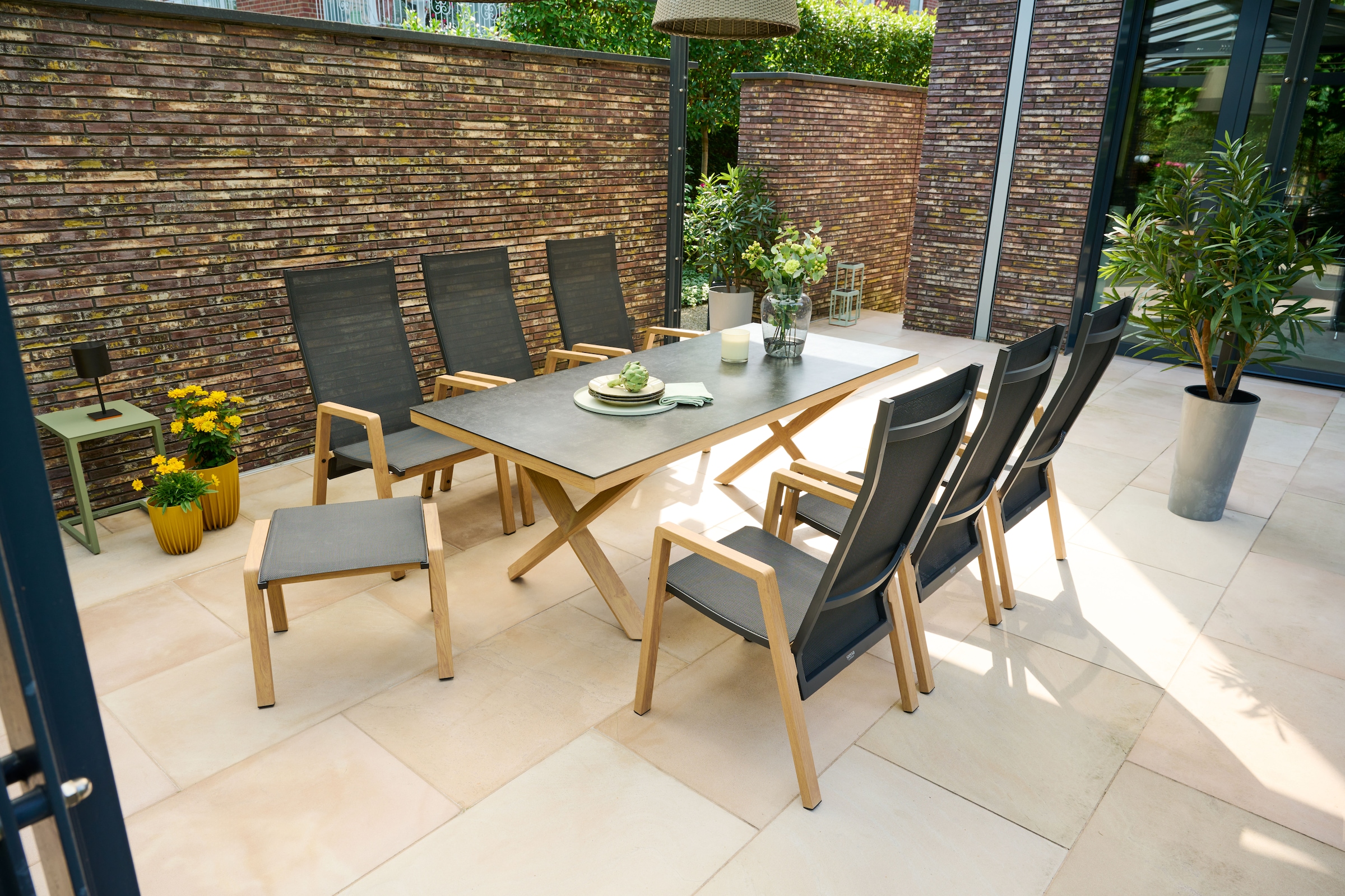 Siena Garden Hocker »CATANIA« Aluminiumgestell in teaklook, Ranotex® Bezug, Dining Hocker