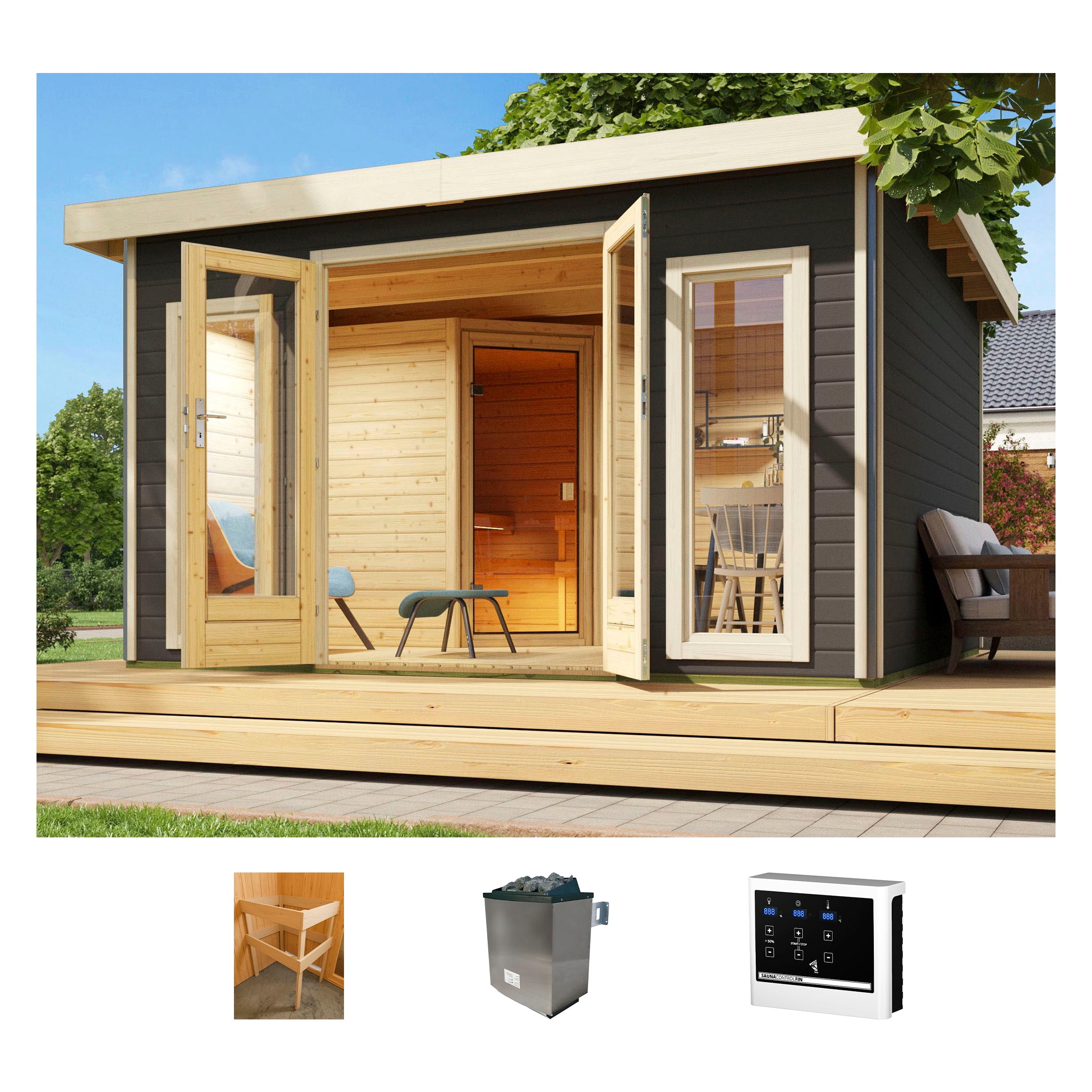 KONIFERA Saunahaus "Maiko 3 SET A" Ofen 9 KW externe Strg easy