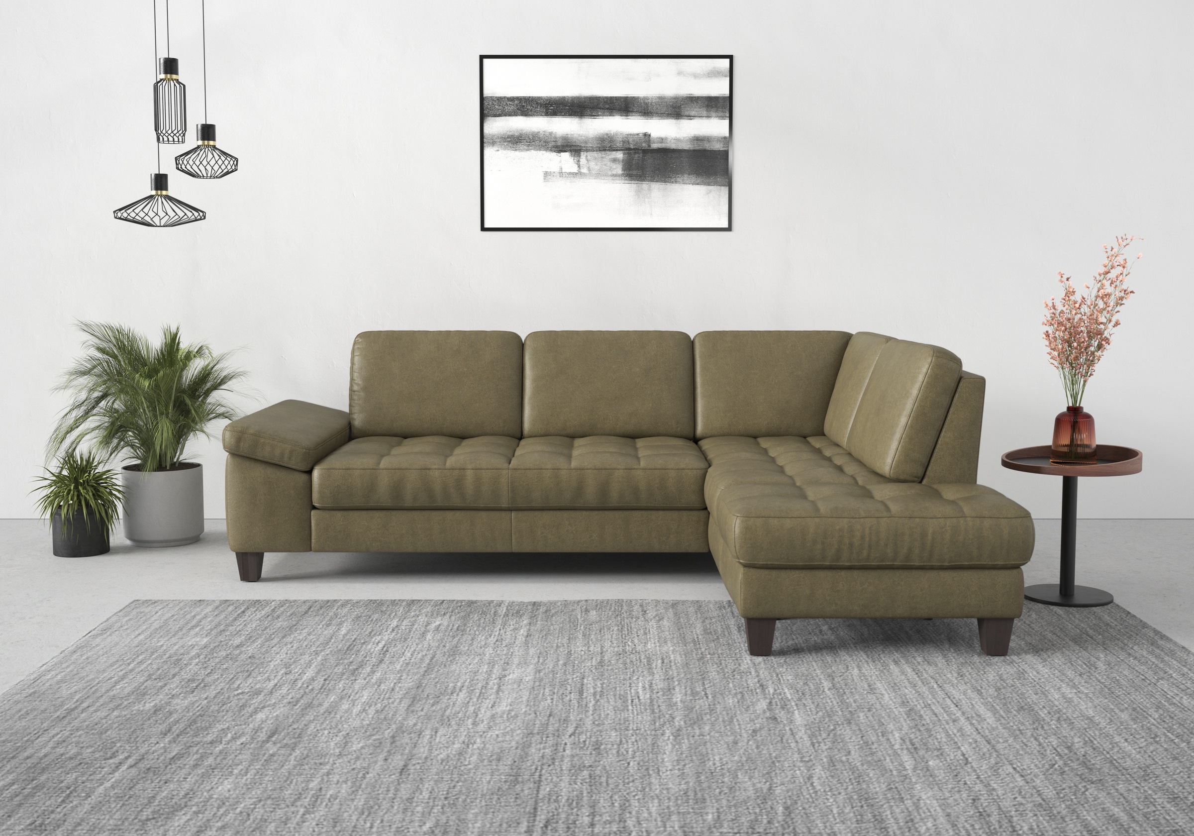 Ecksofa SIT & MORE "Westham L-Form", grün (olive), B:261cm H:88cm T:179cm, 100% Polyester, Sofas, Ecksofa, mit Ottomane, mit oder ohne Bettfunktion, Bettkasten, Verstellung