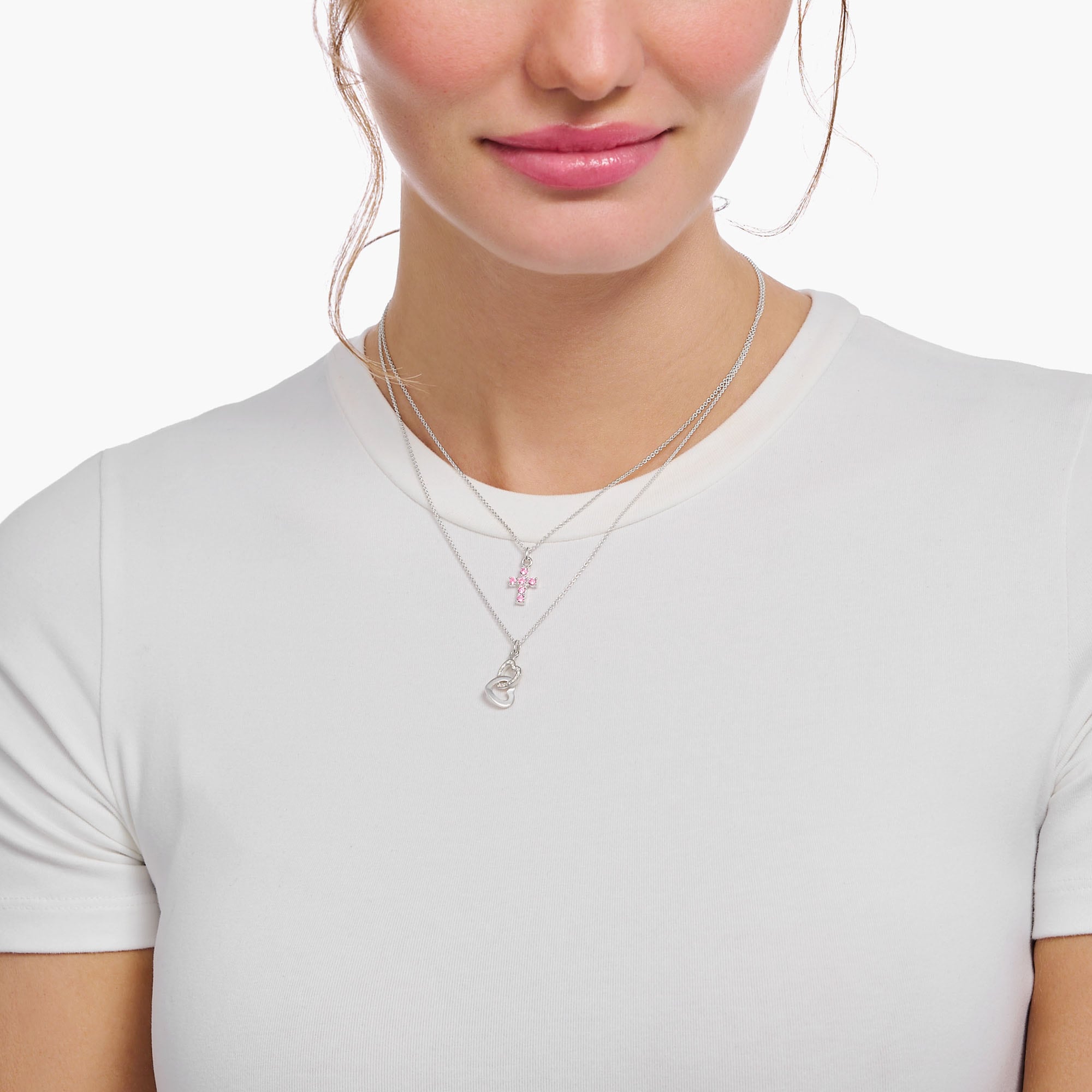 THOMAS SABO Kette mit Anhänger »Kreuz-Anhänger, KE2226-051-9-L45V, KE2226-414-14-L45V«, mit Zirkonia (synth.)