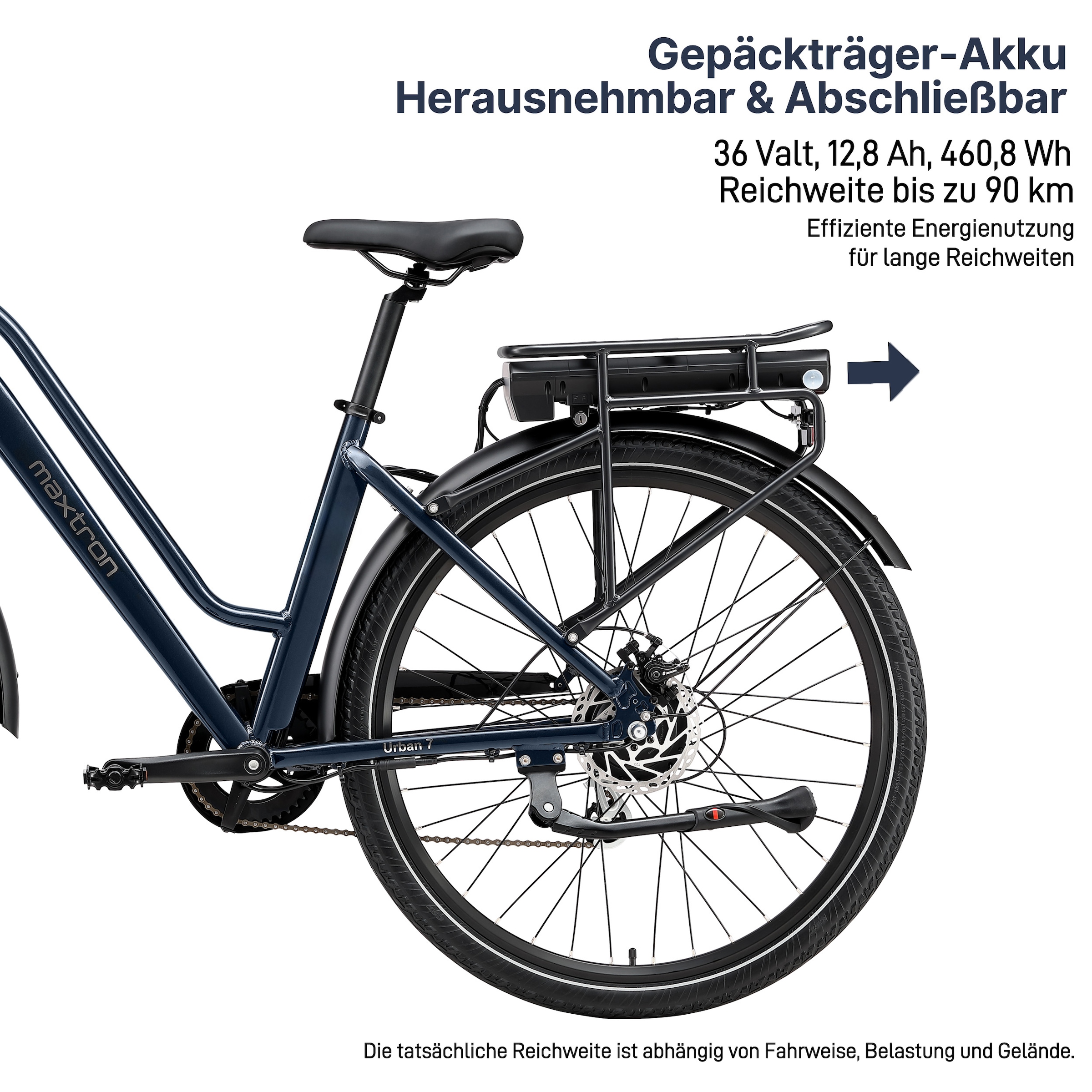 Maxtron »Maxtron Urban 7 E-Citybike 28 Zoll« 7 Gang Shimano Altus Schaltwerk Kettenschaltung Heckmotor 250 W Packung,  Tiefeinsteiger für Damen