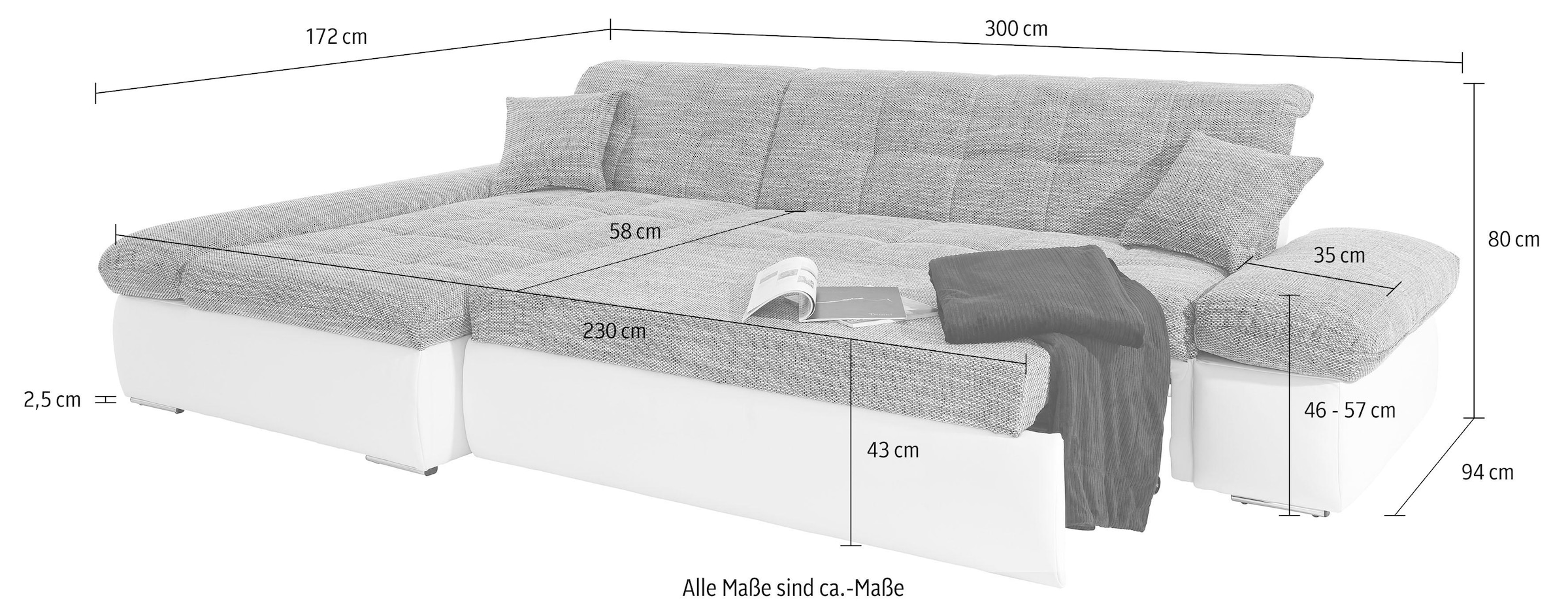 DOMO collection Ecksofa »PB Moric«, wahlweise Bettfunktion bestellen im XXL-Format, BAUR Armteilverstellung und | mit