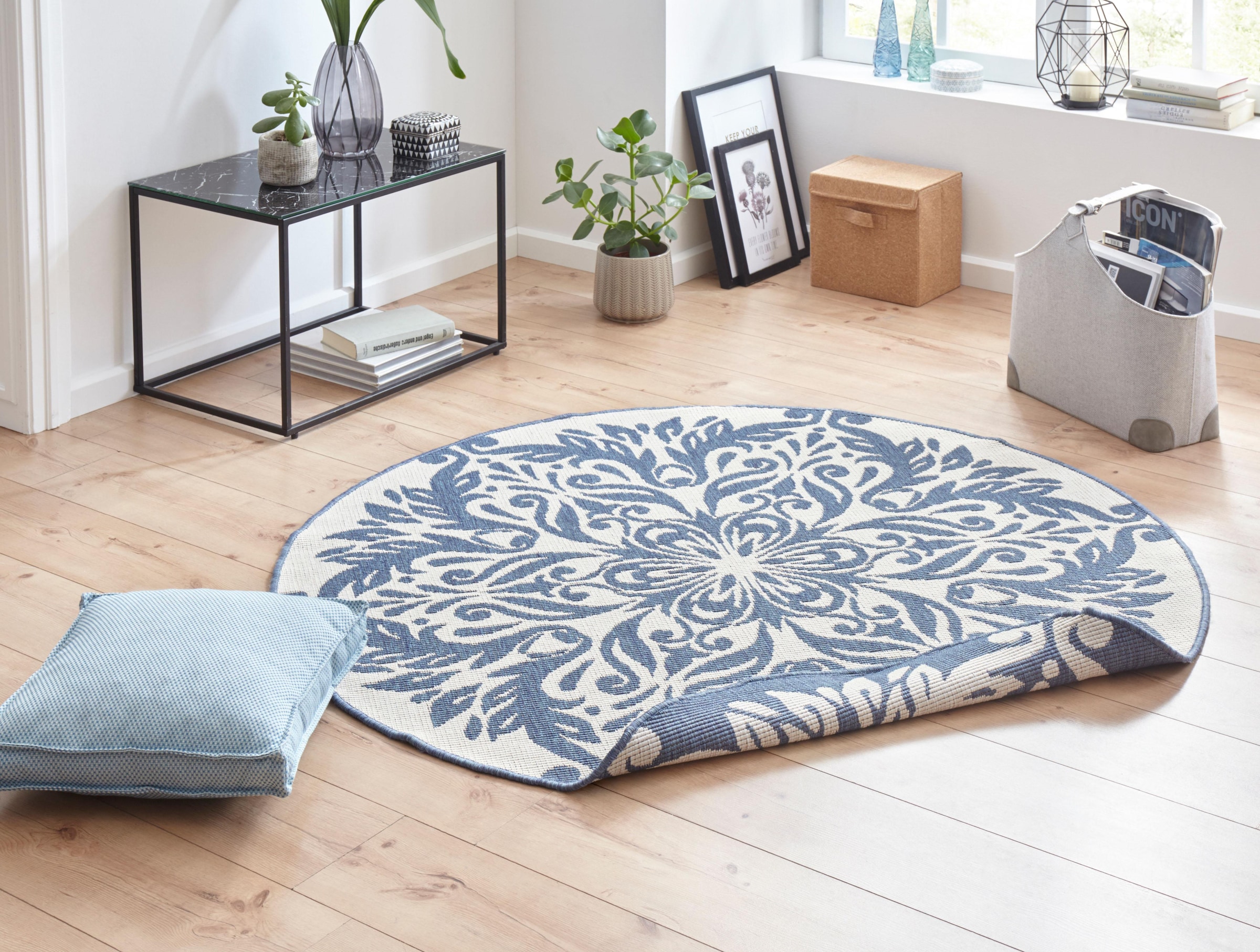 NORTHRUGS Teppich »Madrid«, rund, 5 mm Höhe, In-& Outdoor, Wetterfest, Balkon, Garten, Wohnzimmer, Wasserfest