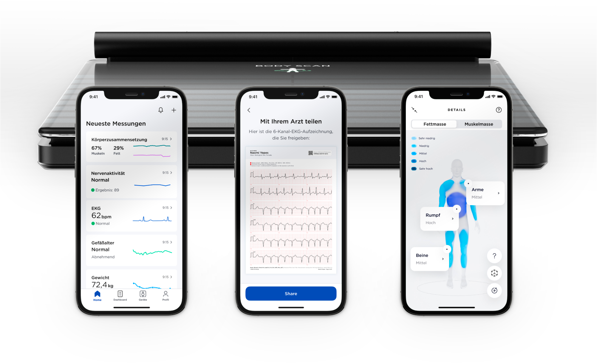 Withings Personenwaage »Body Scan«, mit integriertem 6-Kanal-Elektrokardiogramm (EKG)