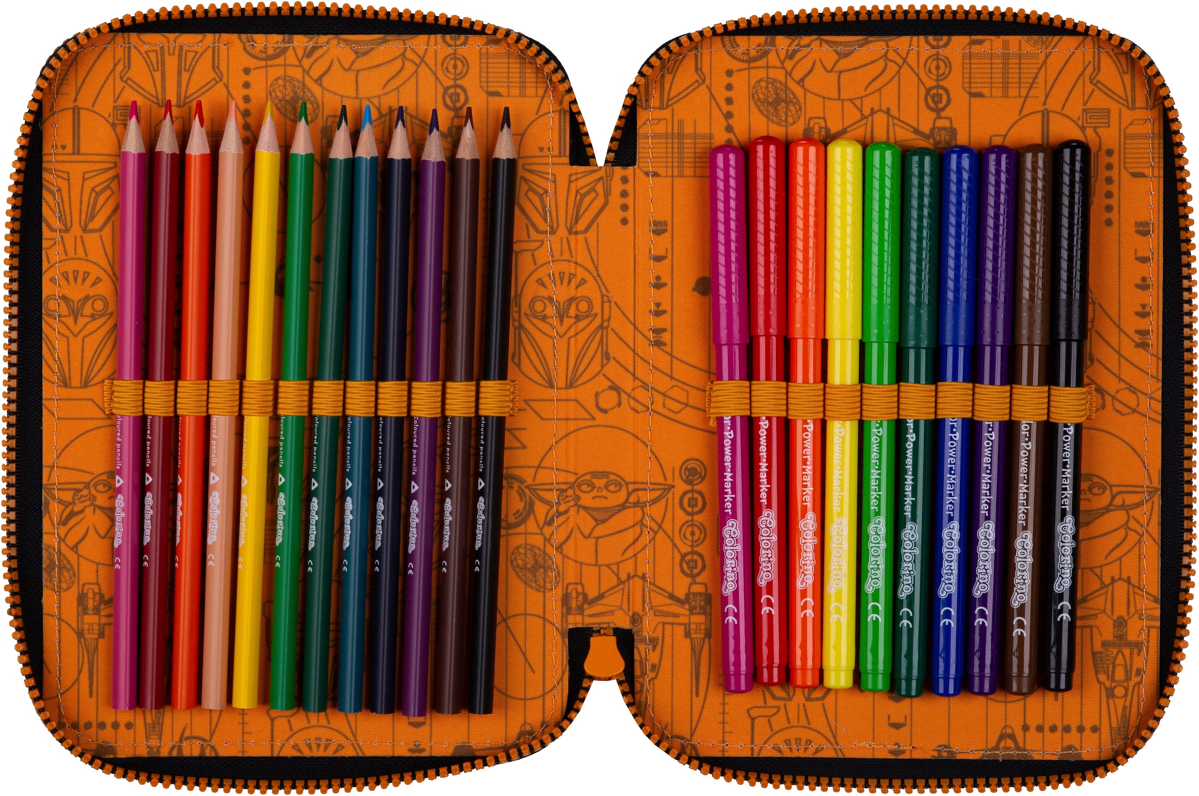 CoolPack Federmäppchen »Etui XL, Star Wars, Mandalorian, mit 2 Reißverschlüssen«, befüllt