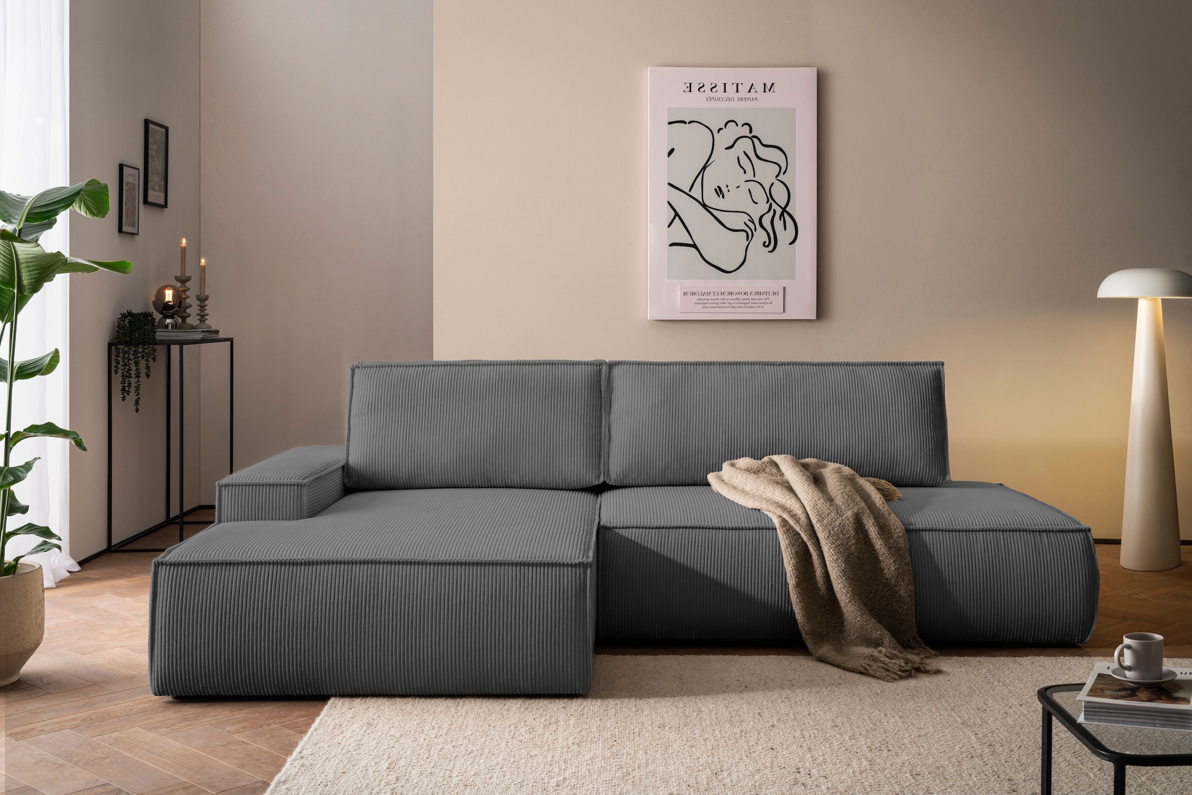 Home affaire Ecksofa "SHERWOOD, Schlafsofa in L-Form offen (275cm), Cord, L günstig online kaufen