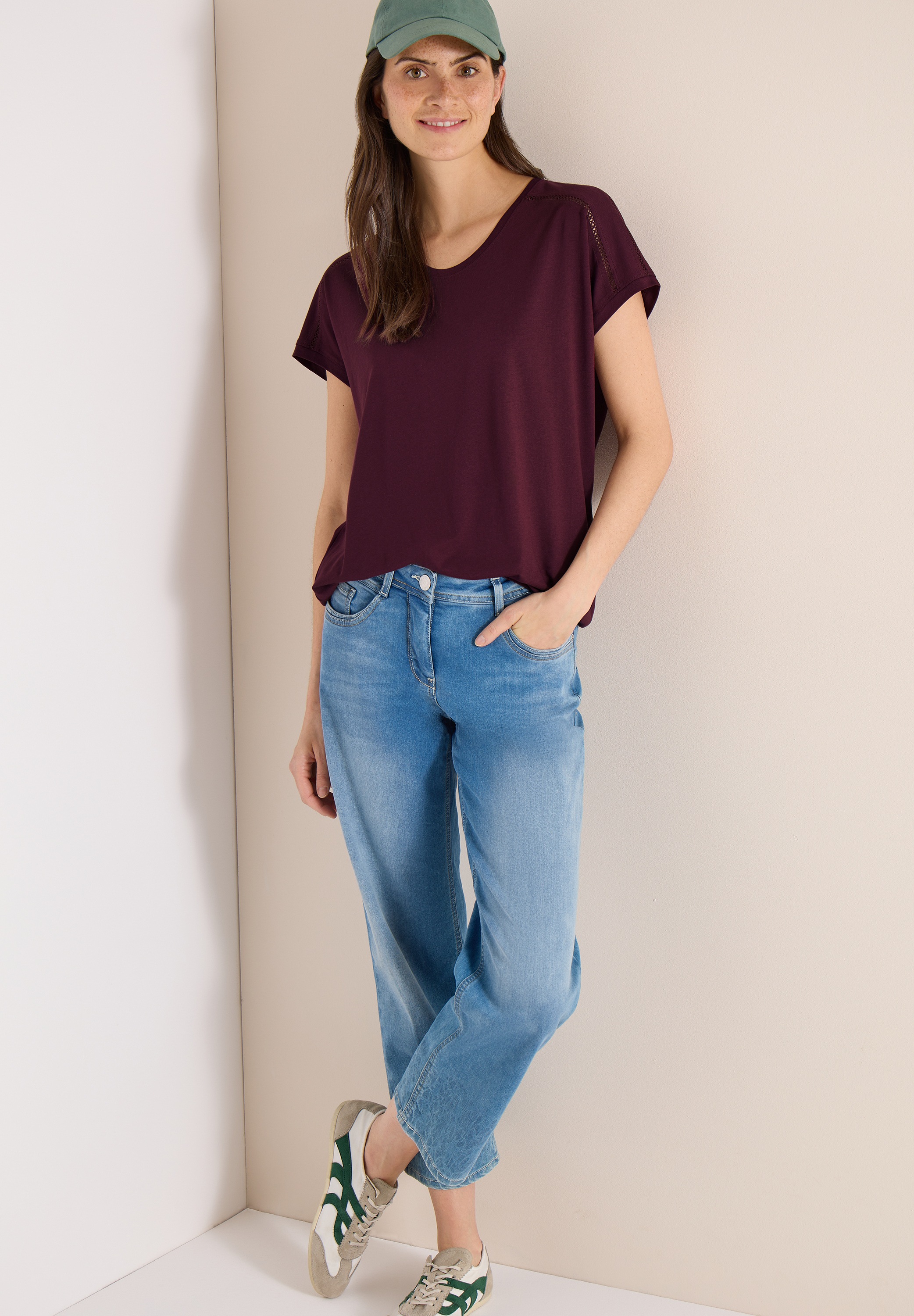 T-Shirt CECIL, Damen, Gr. S (38), sweet grape rot, Jersey, Obermaterial: 50% Baumwolle, 50% Modal, unifarben, regular fit normal, Rundhals, Shirts T-Shirt, mit elastischem Bund 3