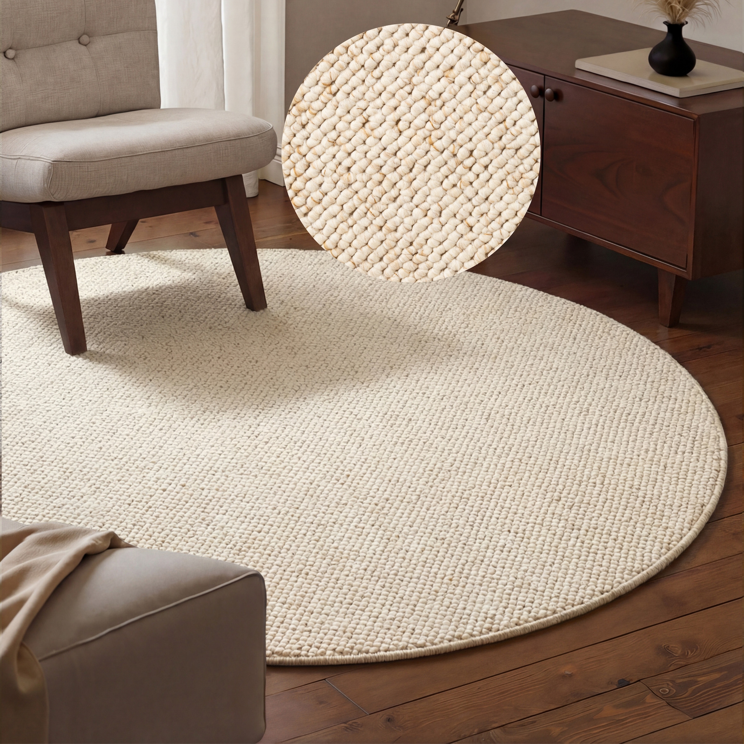 HANSE Home "Wolly 2" rund 12 mm Höhe Flachgewebe, Läufer, Skandi, Woll-Optik, Esszimmer, Wohnzimmer, Flur