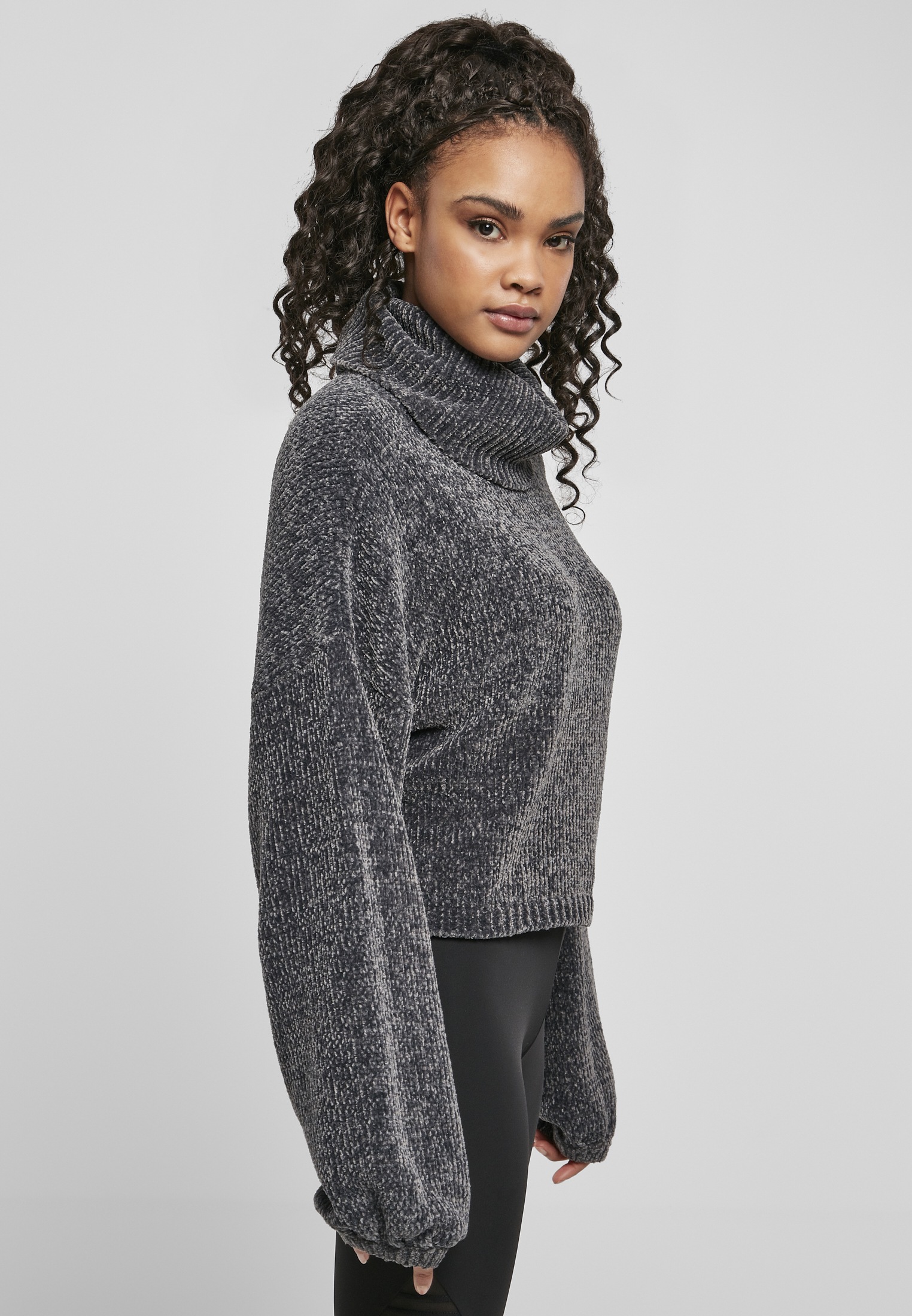 URBAN CLASSICS Sweatshirt »Urban Classics Damen Ladies Short Chenille Turtleneck Sweater«
