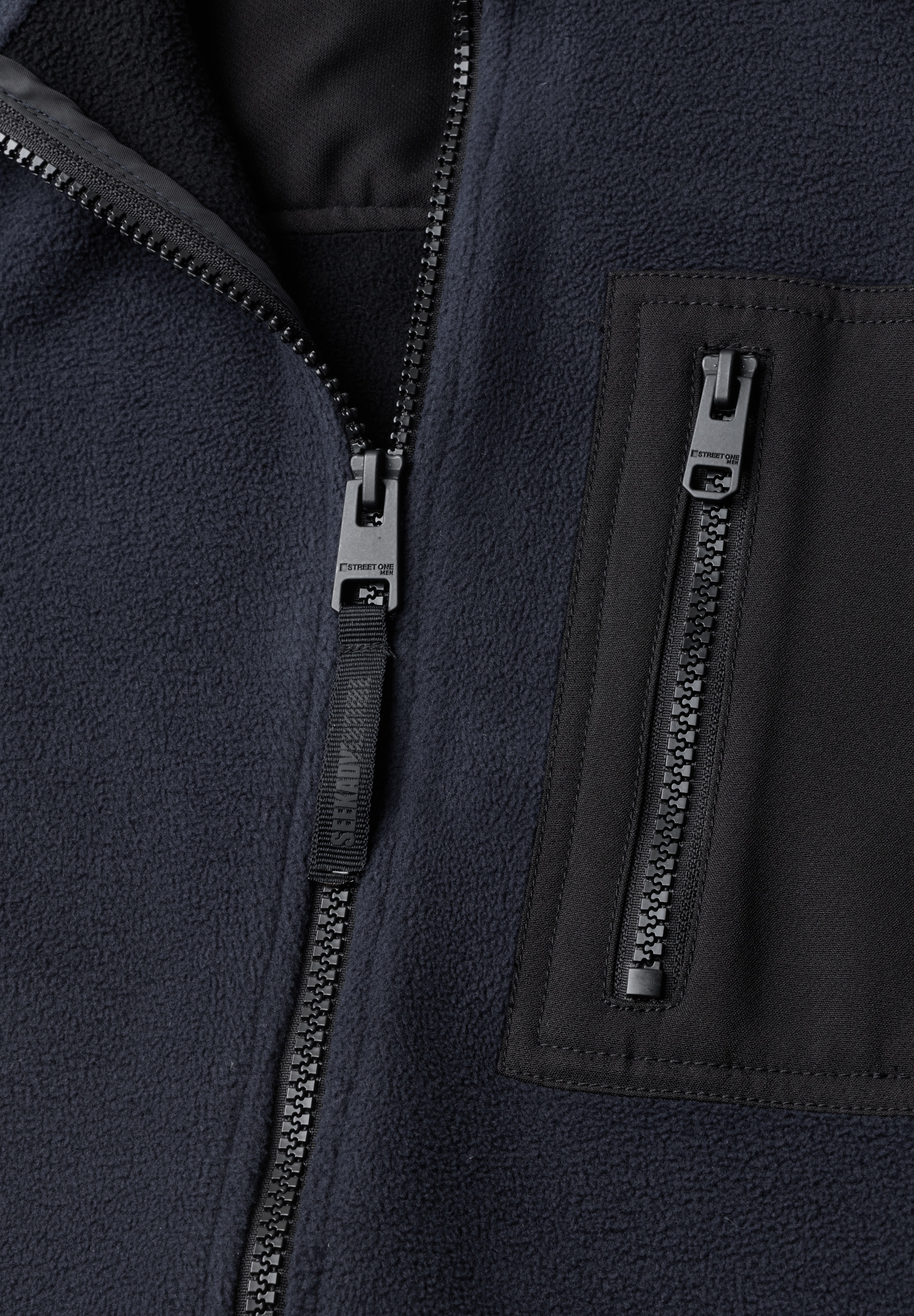 STREET ONE MEN Fleecejacke ohne Kapuze mit Brusttasche