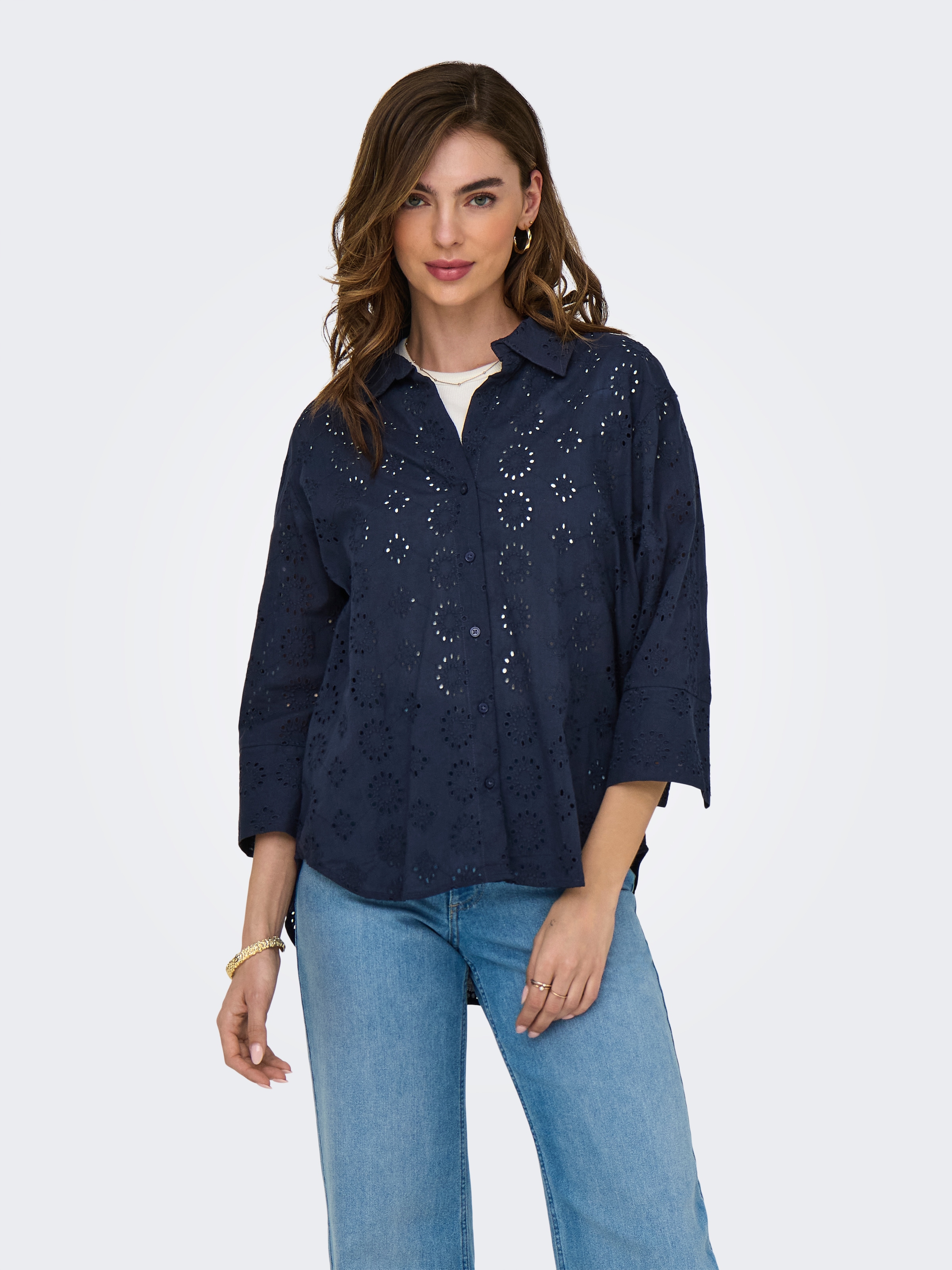 JDY Hemdbluse "JDYTALLIE 3/4 LONG SHIRT WVN NOOS", mit Lochstickerei-Detail günstig online kaufen