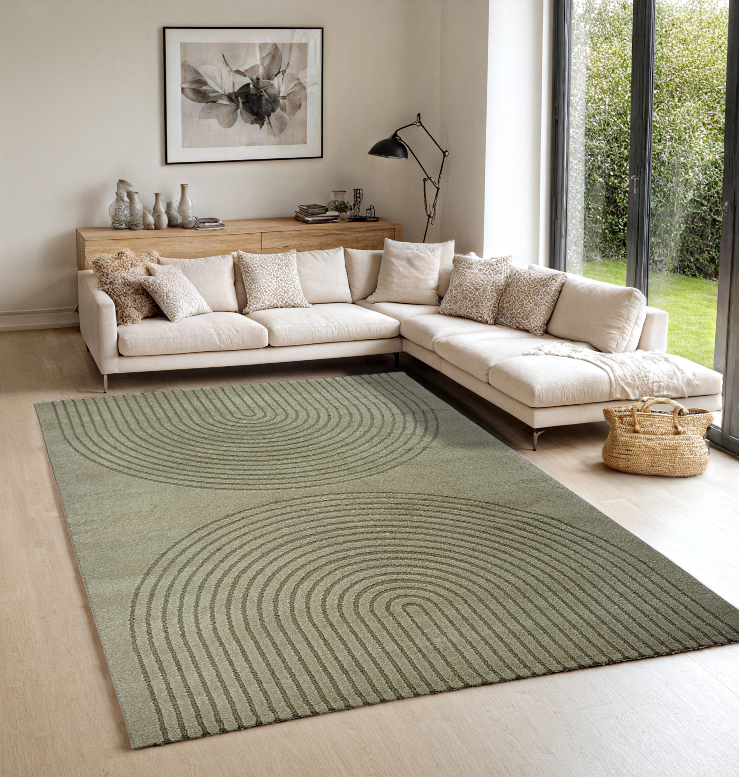 Teppich THE CARPET "Elisa", grün, B:160cm H:12mm L:220cm, Polyester, Polypropylen, Teppiche, Teppich, moderner Wohnzimmer Teppich, hohe Flordichte und angenehm weich
