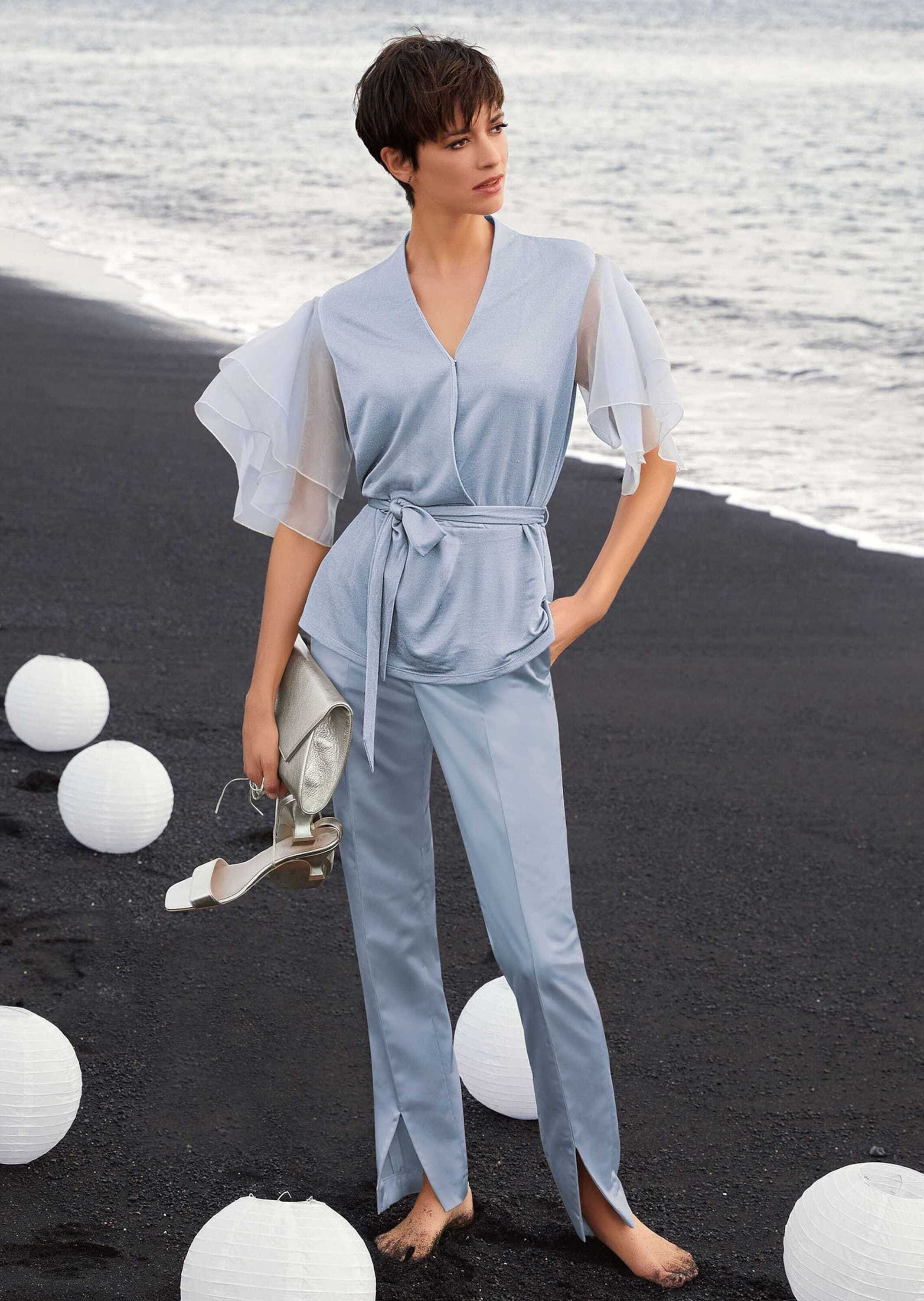 MADELEINE Langarmbluse »Bluse Bluse im Metallic-Look mit transparenten Ärmeln«