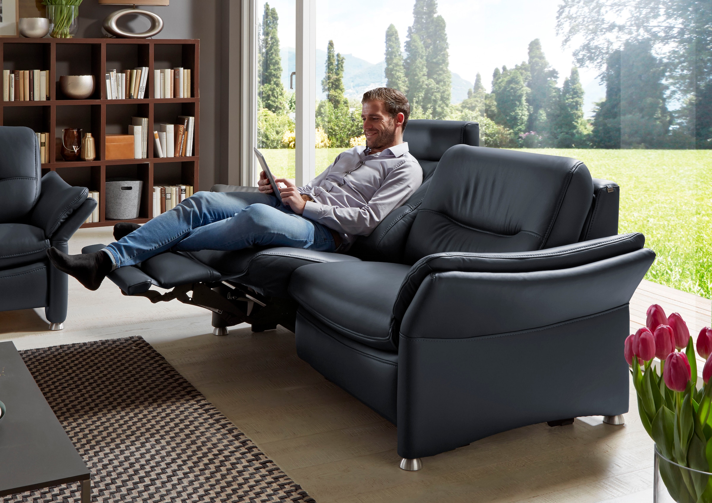 HUKLA 2,5-Sitzer »HU-SF15058 Ledersofa, Breite 194 cm«, aus Leder, optional Kopfstütze u. WallAway-Funktion