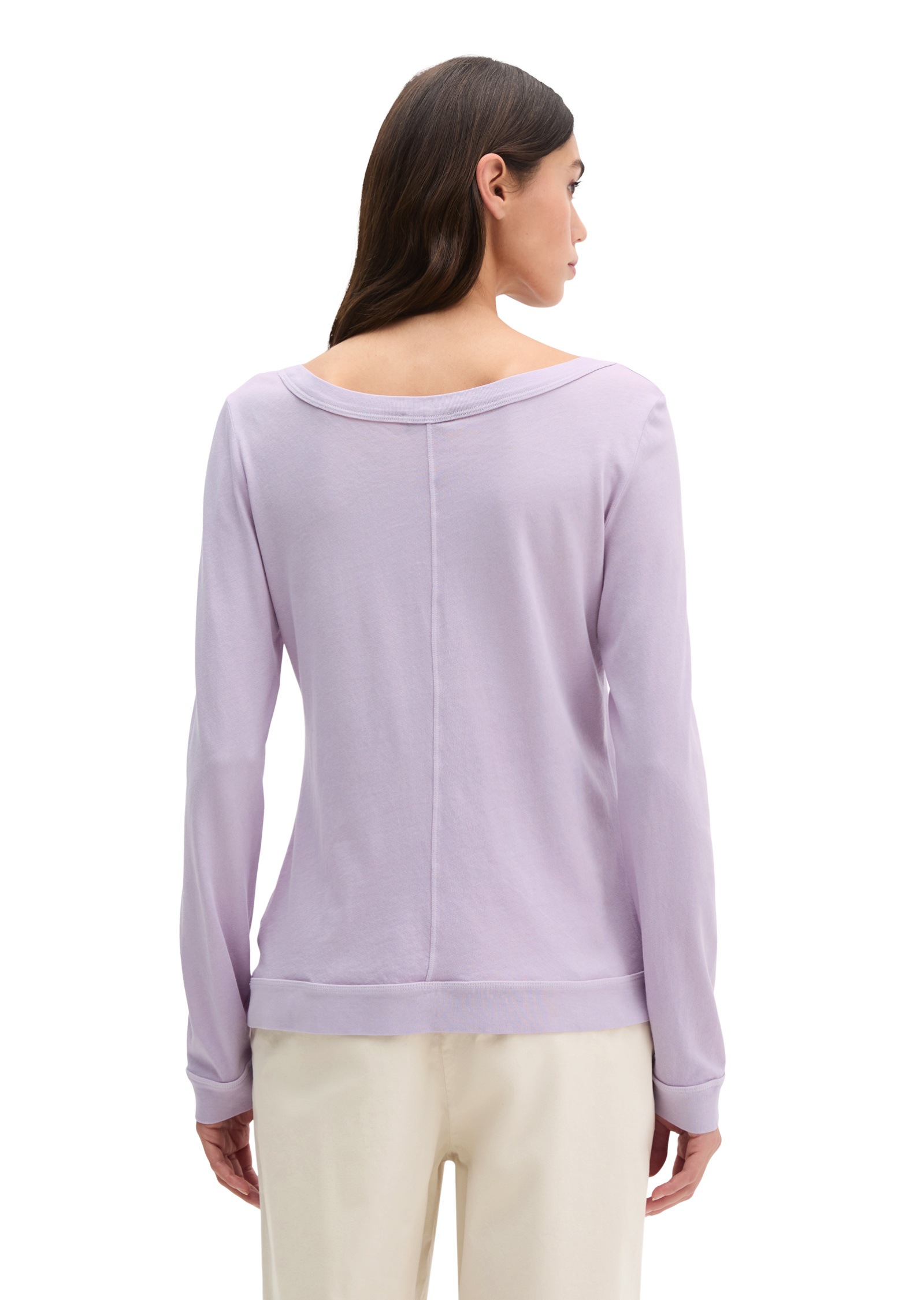 Langarmshirt MARC O'POLO "aus weichem Baumwoll-Single-Jersey", Damen, Gr. XXL, dusty lavender, Obermaterial: 100% Baumwolle, unifarben, Basic, regular fit, U-Boot-Ausschnitt, Rippbündchen, Shirts Langarmshirt 2