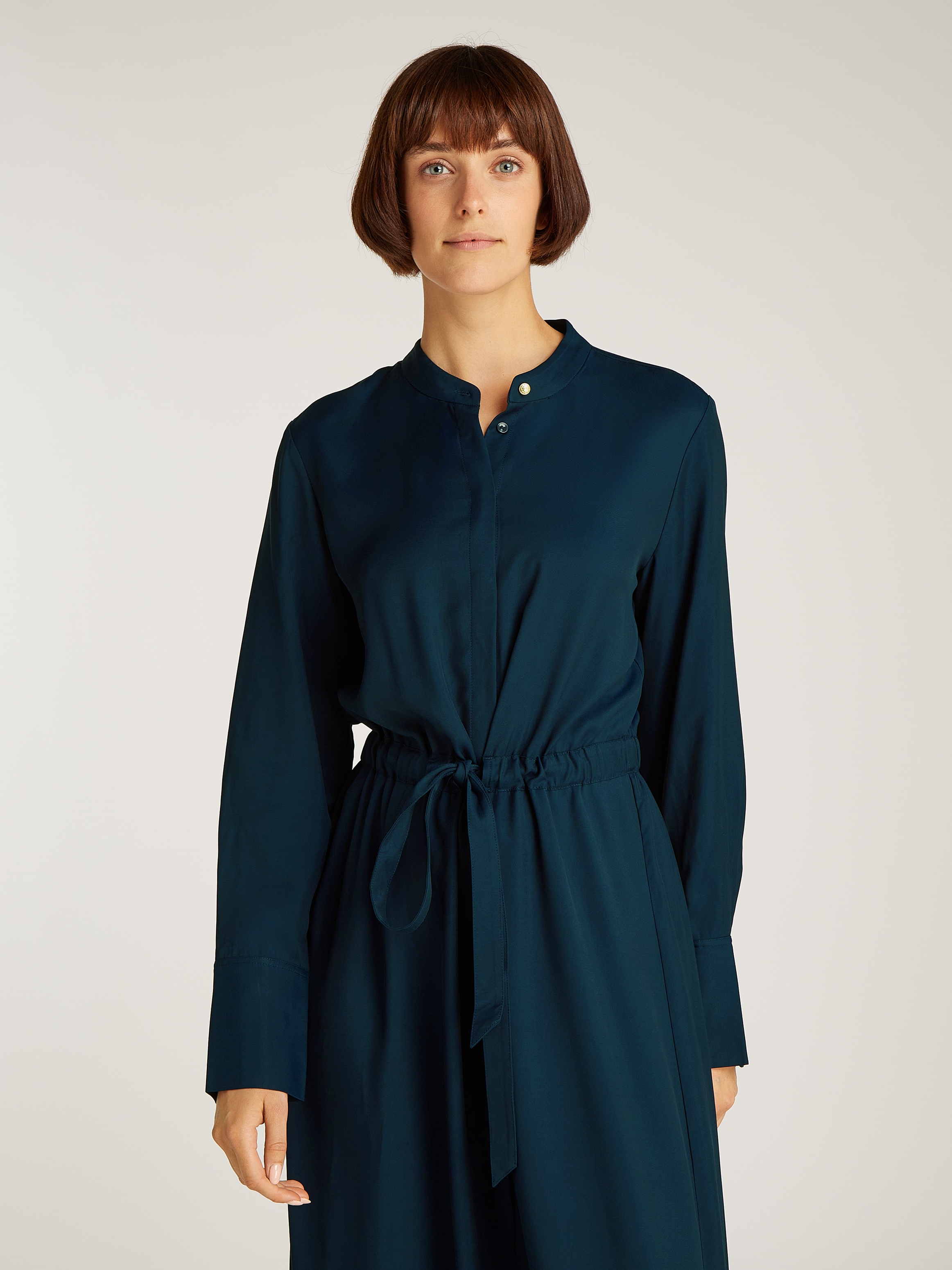 Tommy Hilfiger Blusenkleid "SOFT VIS COLARLESS SHIRT DRESS", mit Bindeband