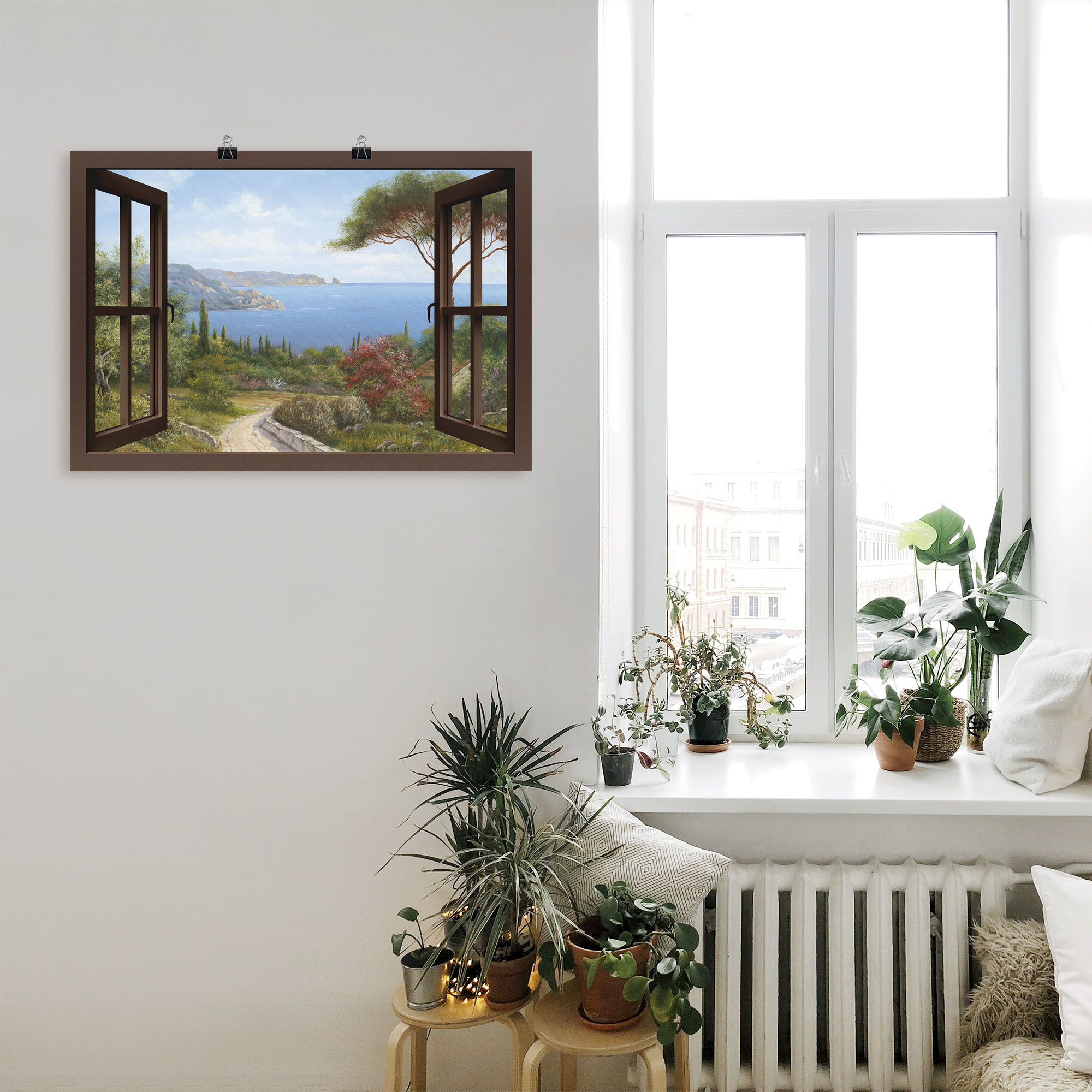 Thumbnail - Artland Wandbild "Fensterblick Frühlingsmorgen", Fensterblick, (1 St.), als Leinwandbild, Poster, Wandaufkleber in versc...