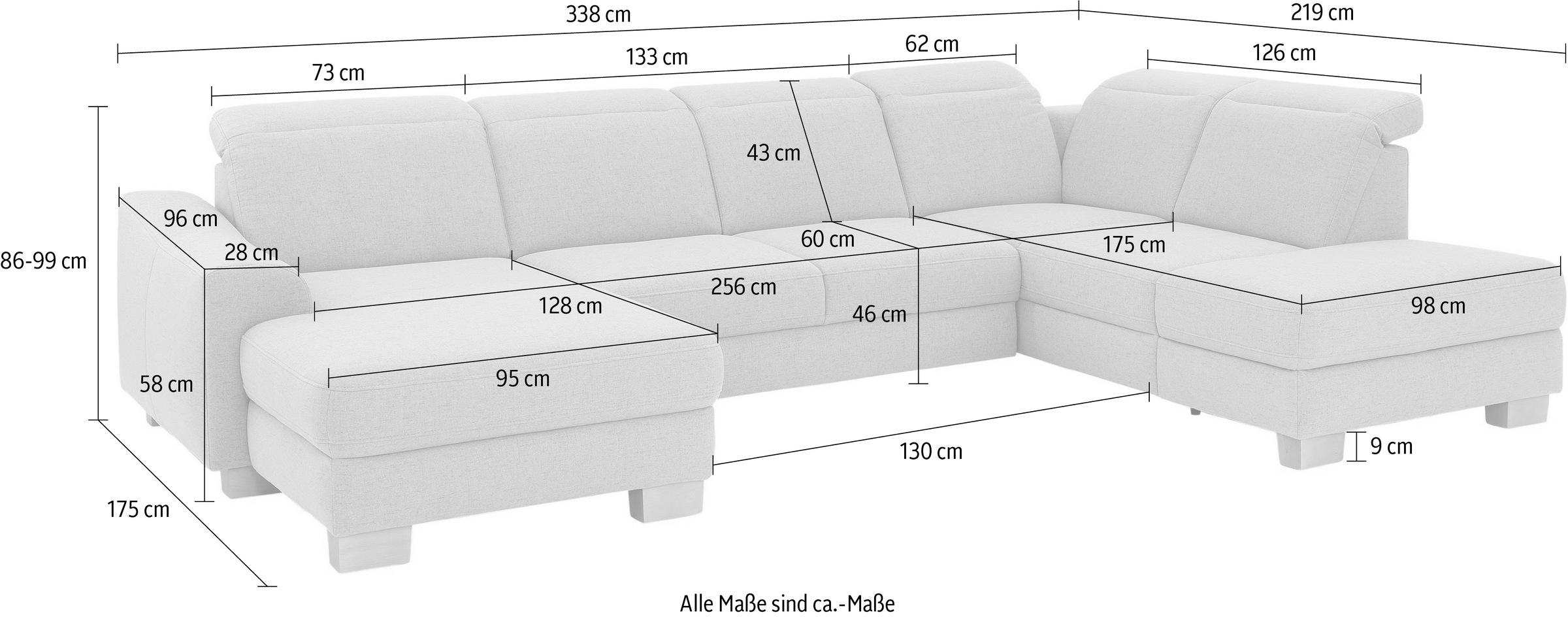 Home affaire Wohnlandschaft »Dundee U-Form«, wahlweise mit Kopfteilverstellung und zusätzlich mit Bettfunktion