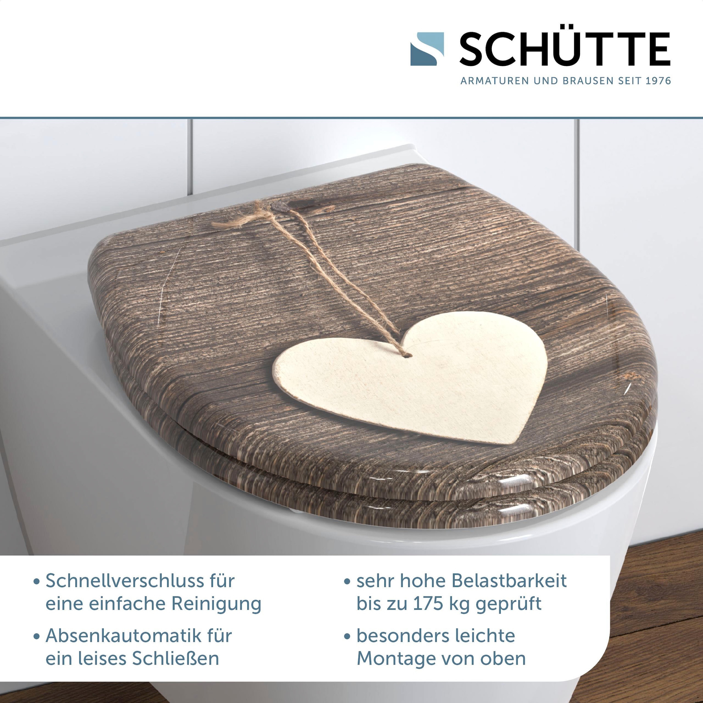 Schütte WC-Sitz »Wood Heart«, Duroplast, mit Absenkautomatik und Schnellverschluss