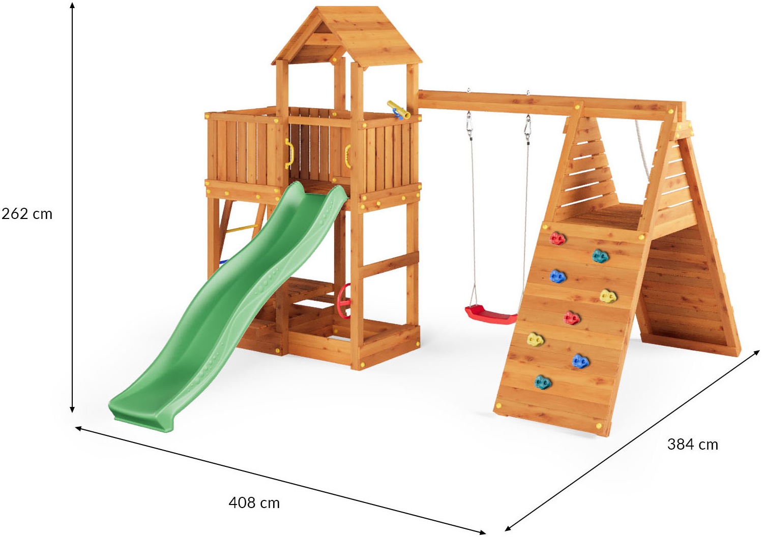 FUNGOO Spielturm »FLUPPI« mit Rutsche, Schaukel und Klettergerüst und Picknicktisch