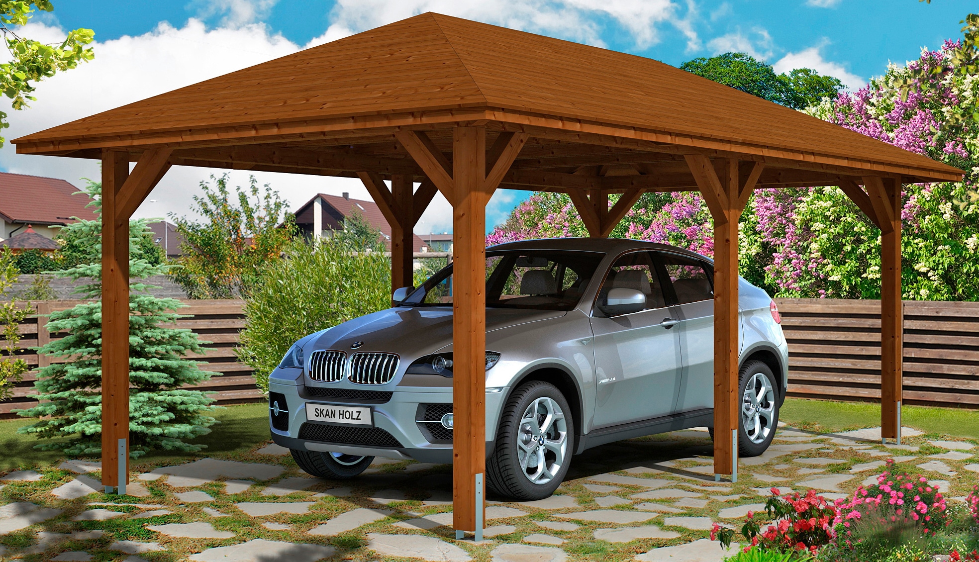 Skanholz Einzelcarport "Taunus", Leimholz-Nordisches Fichtenholz, 270 cm, weiß