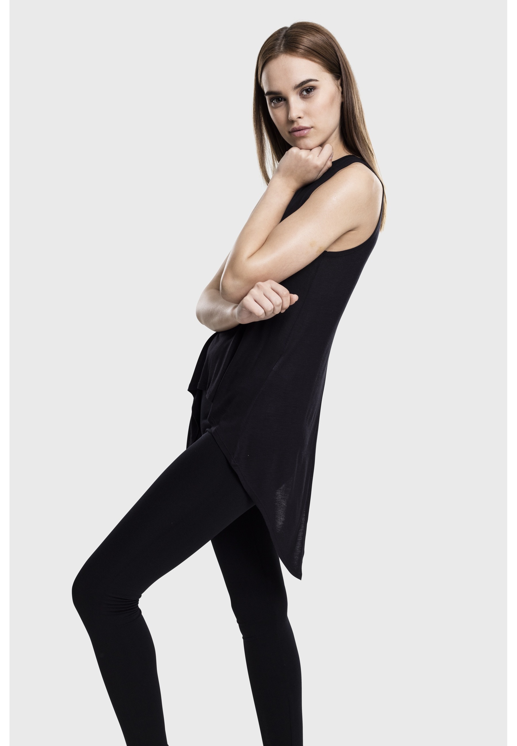 Tanktop URBAN CLASSICS "Urban Classics Damen Ladies HiLo Viscose Top", Damen, Gr. L, schwarz, 100% Viskose, unifarben, slim fit, Tops Tanktop 3