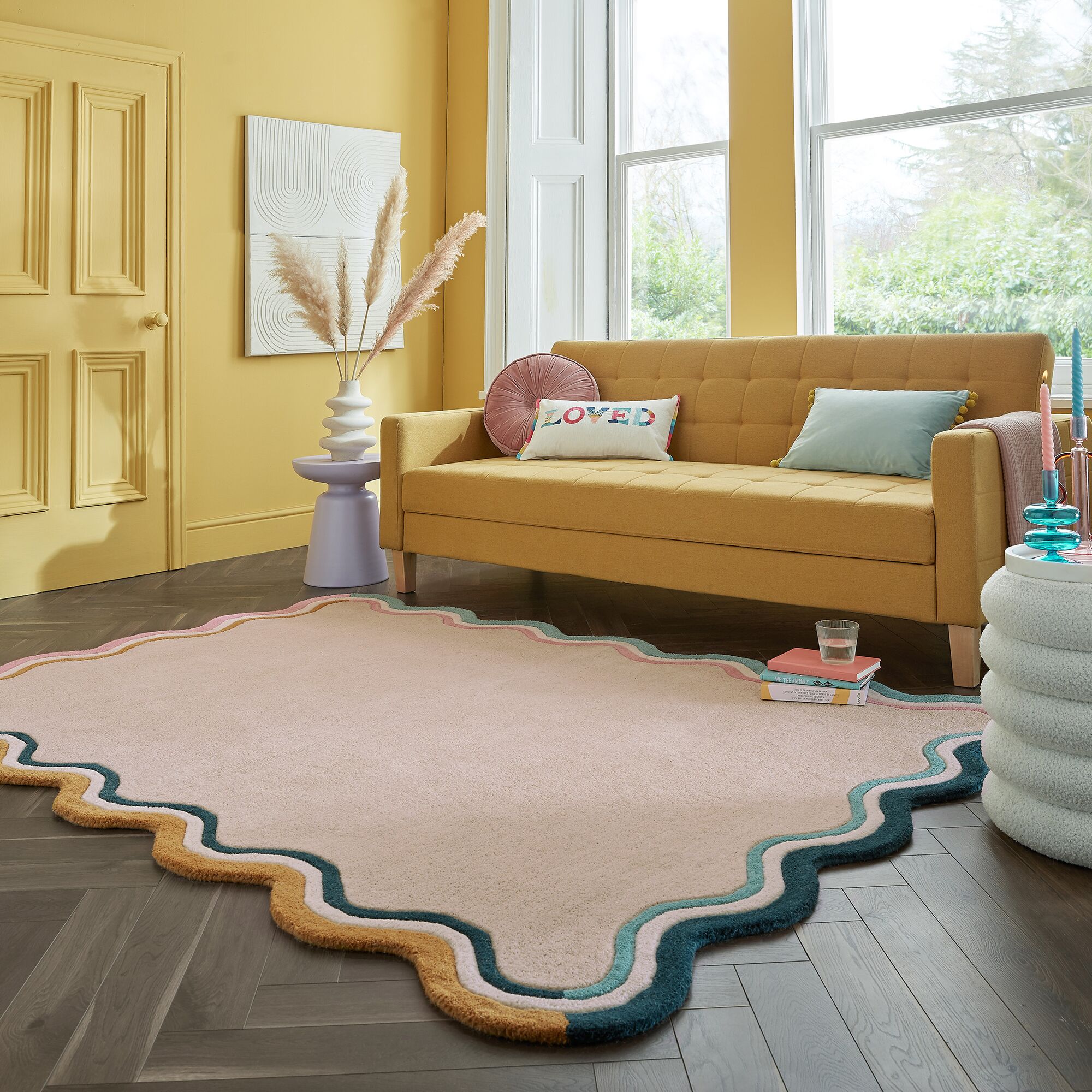 FLAIR RUGS "LEO SCALLOP BORDER" rechteckig 8 mm Höhe Wolle Border Teppich, mit Muschelsaumkante