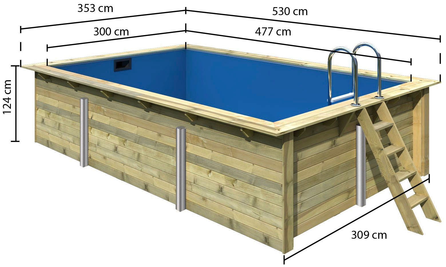 Karibu Rechteckpool »Holzpool Malta«, BxLxH: 353x530x124 cm, kesseldruckimprägniert