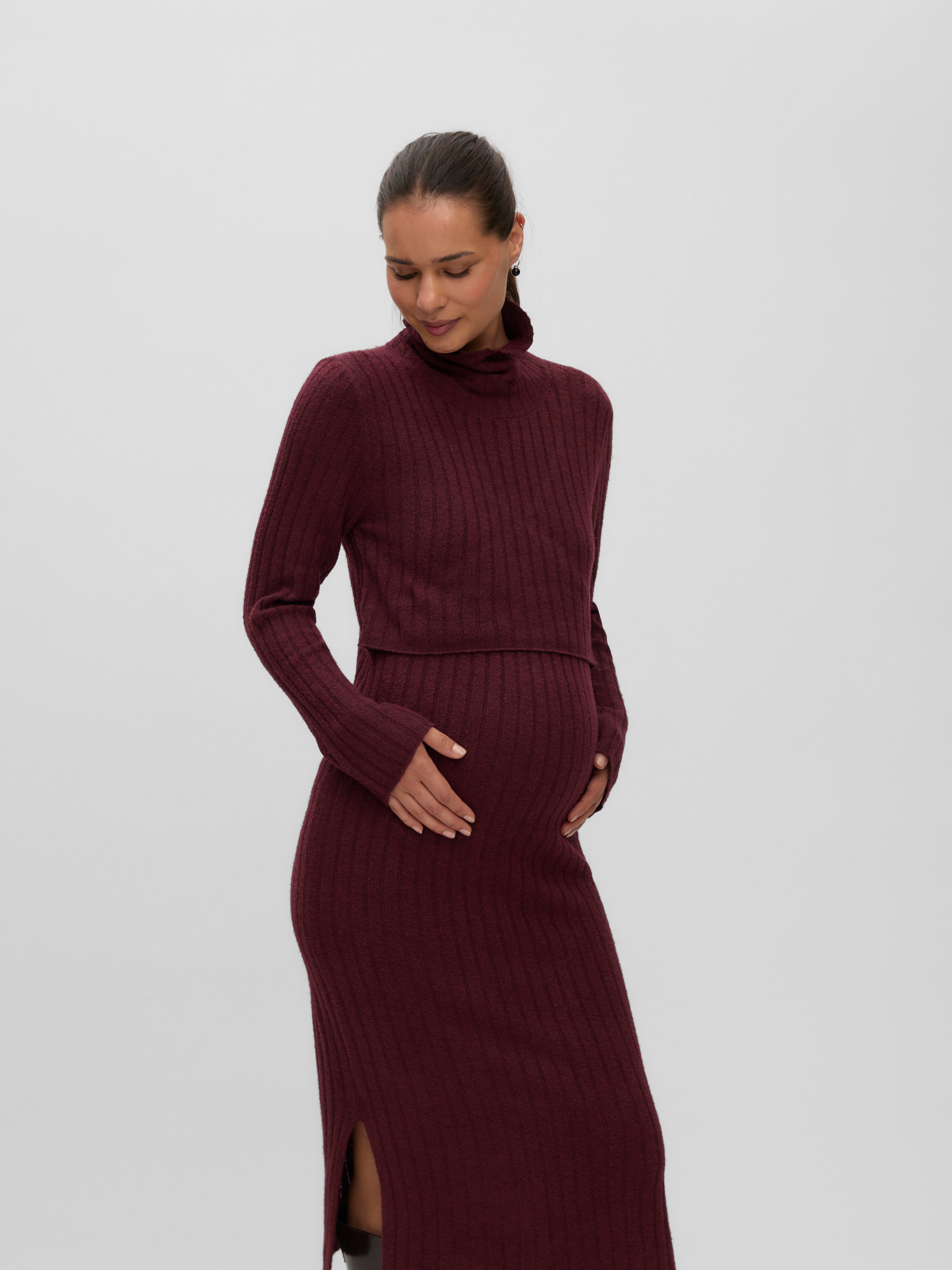 Mamalicious Strickkleid "MLSUNIVA JUNE LS KNIT MIDI DRESS 2F NOOS" Materialmix, regular fit