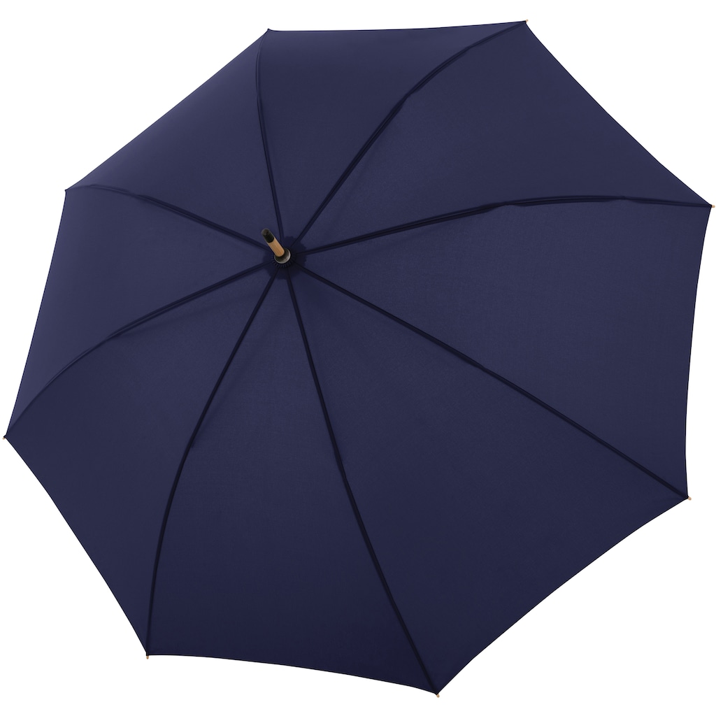 doppler® Stockregenschirm »nature Long deep blue« aus recyceltem Material mit Schirmgriff aus Holz
