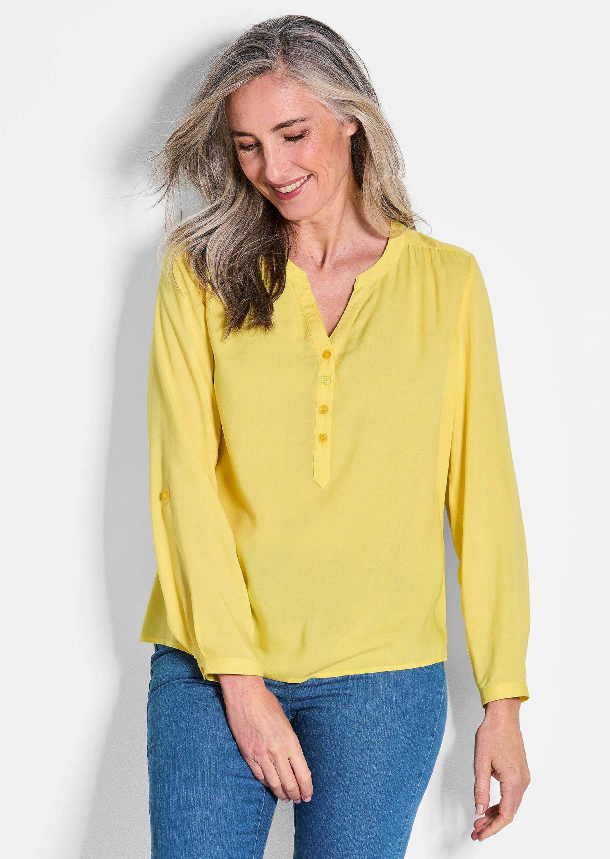 Thumbnail - GOLDNER Schlupfbluse "Elegante Viskosebluse mit V-Ausschnitt" Knopfleiste