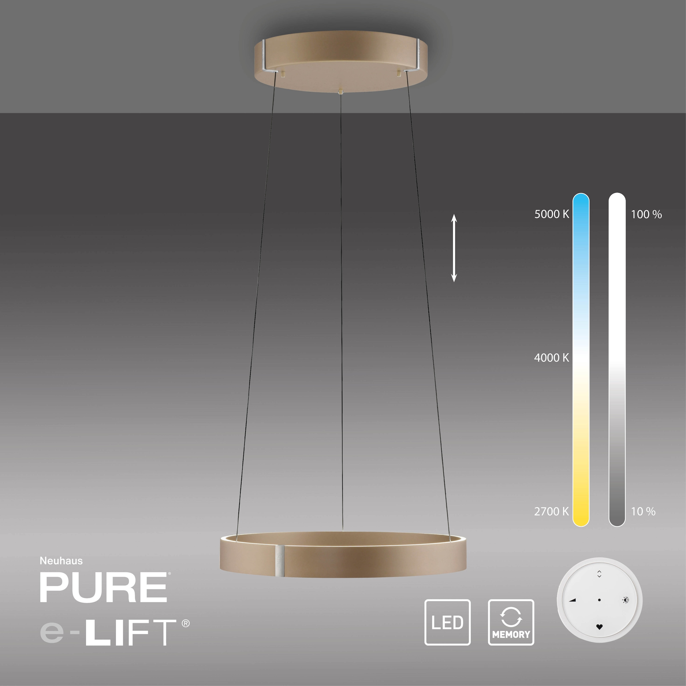 Neuhaus PURE LED Pendelleuchte »PURE E-Clipse« LED-Board 1 Stk. warmweiß - kaltweiß e-LIFT®-Funktion, CCT, dimmbar über Fernbedíenung