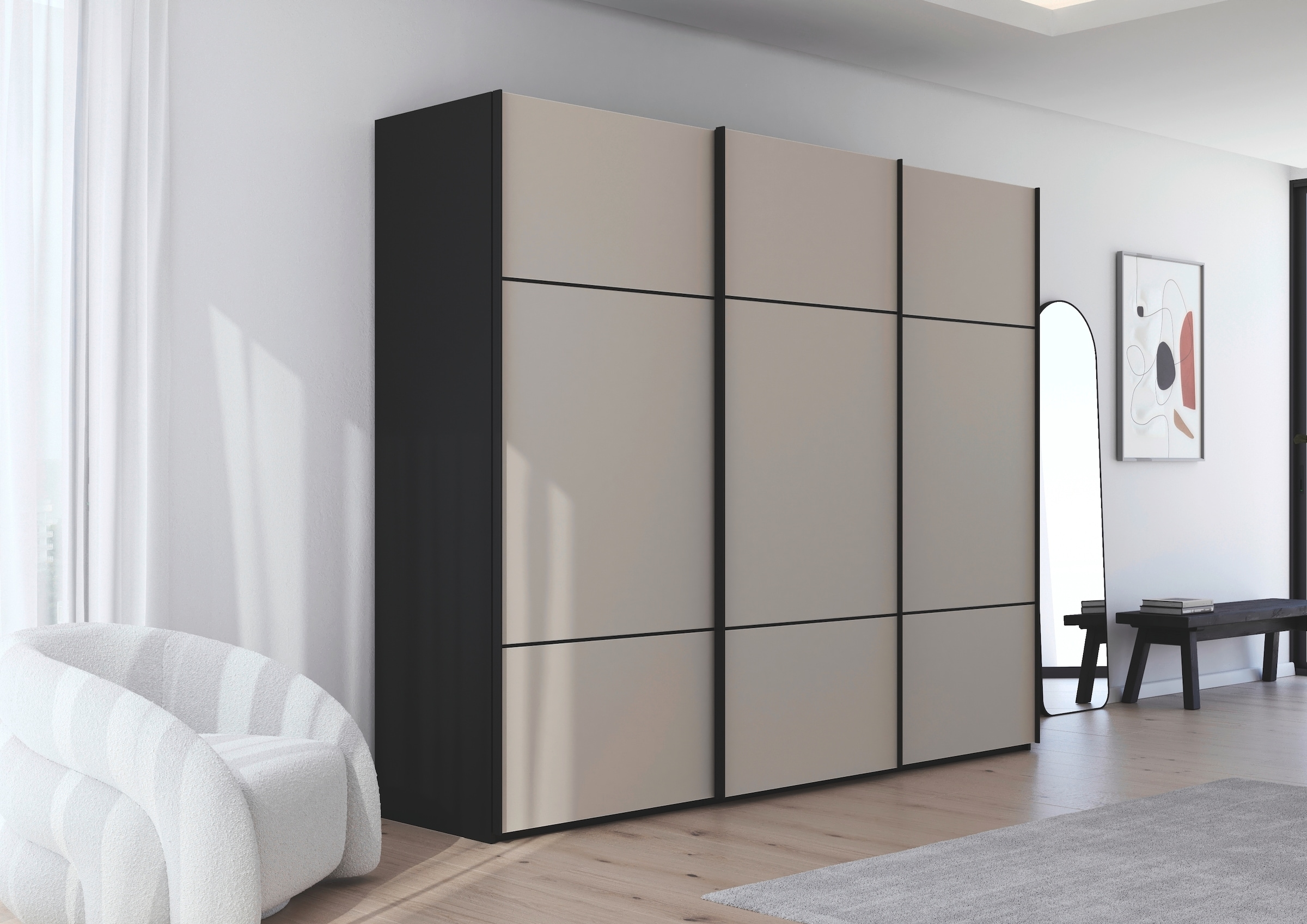 Thumbnail - rauch Schwebetürenschrank "Kleiderschrank Schrank Garderobe Schlafzimmerschrank SCALE-TRIO" edle dreigeteilte Front mit ...