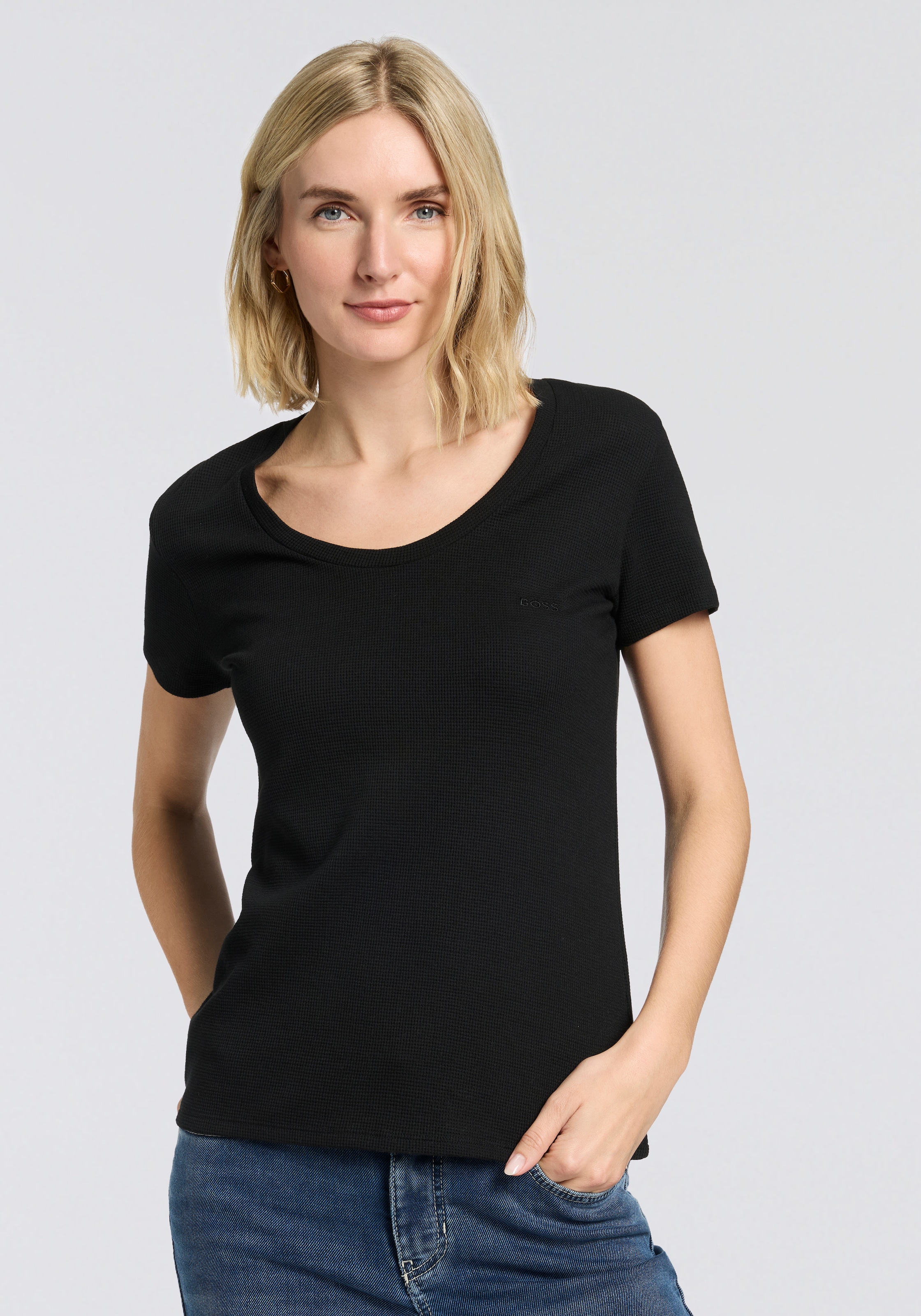 BOSS T-Shirt, Rundhalsausschnitt, Waffelstruktur günstig online kaufen