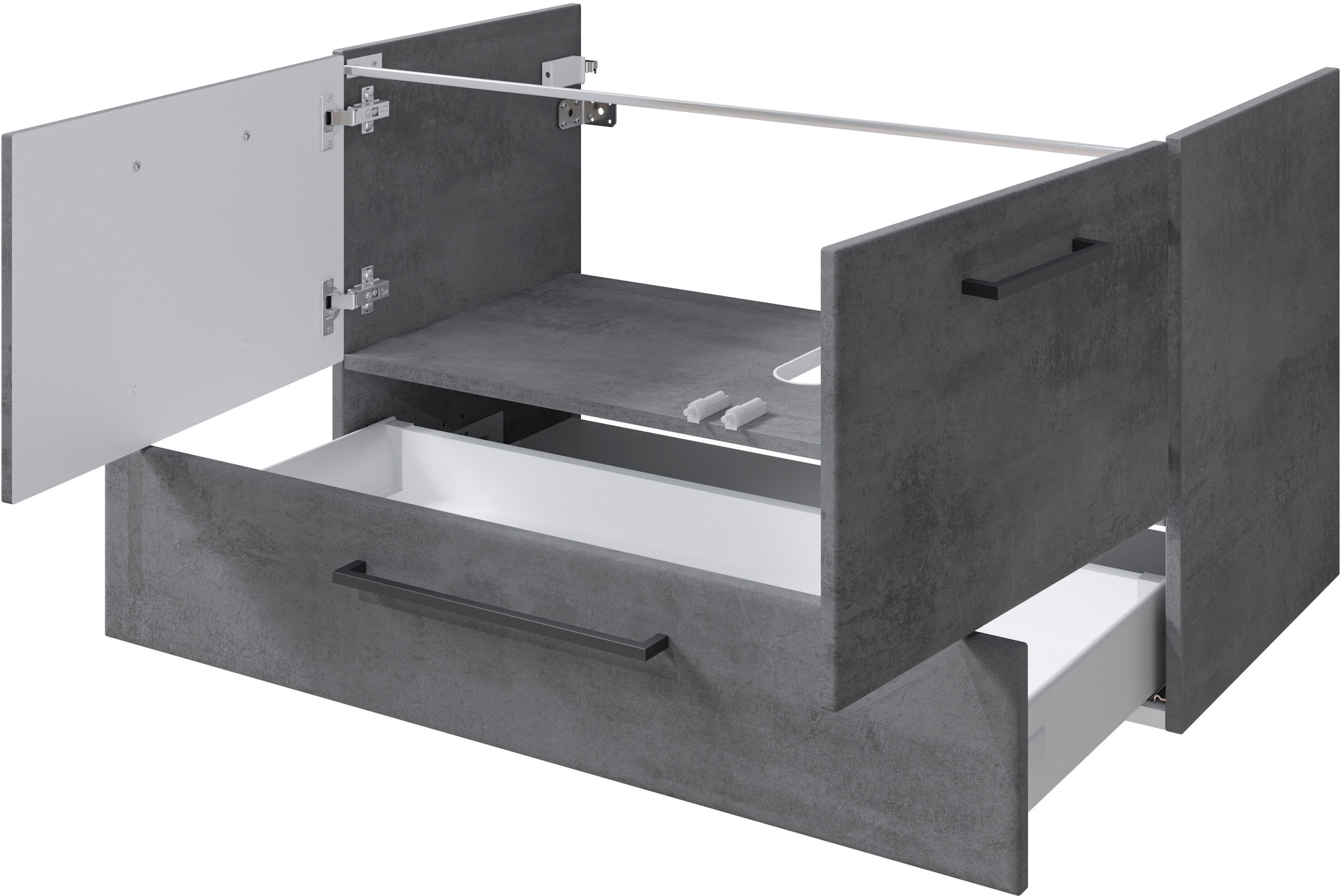 Saphir Badmöbel-Set »Quickset 945 3-teilig, Keramik-Waschtisch mit LED-Spiegelschrank«, (4 St.), Midischrank, 6 Türen, 3 Schubladen, 8 Einlegeböden, inkl. Türdämpfer