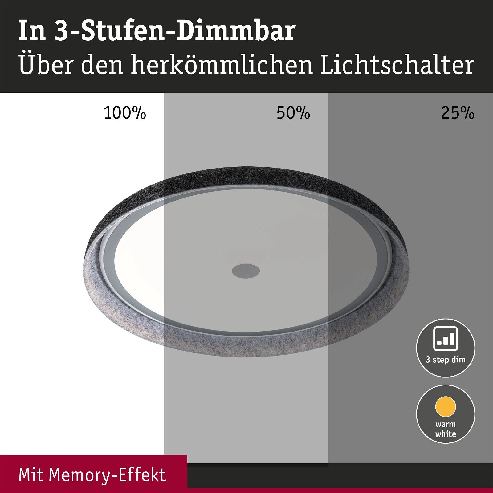 Paulmann LED Deckenleuchte »Zarina 3-Step-Dimmbar 2700K 3400lm 34W Anthrazit«, 1 flammig, 3-Stufen-Dimmbar