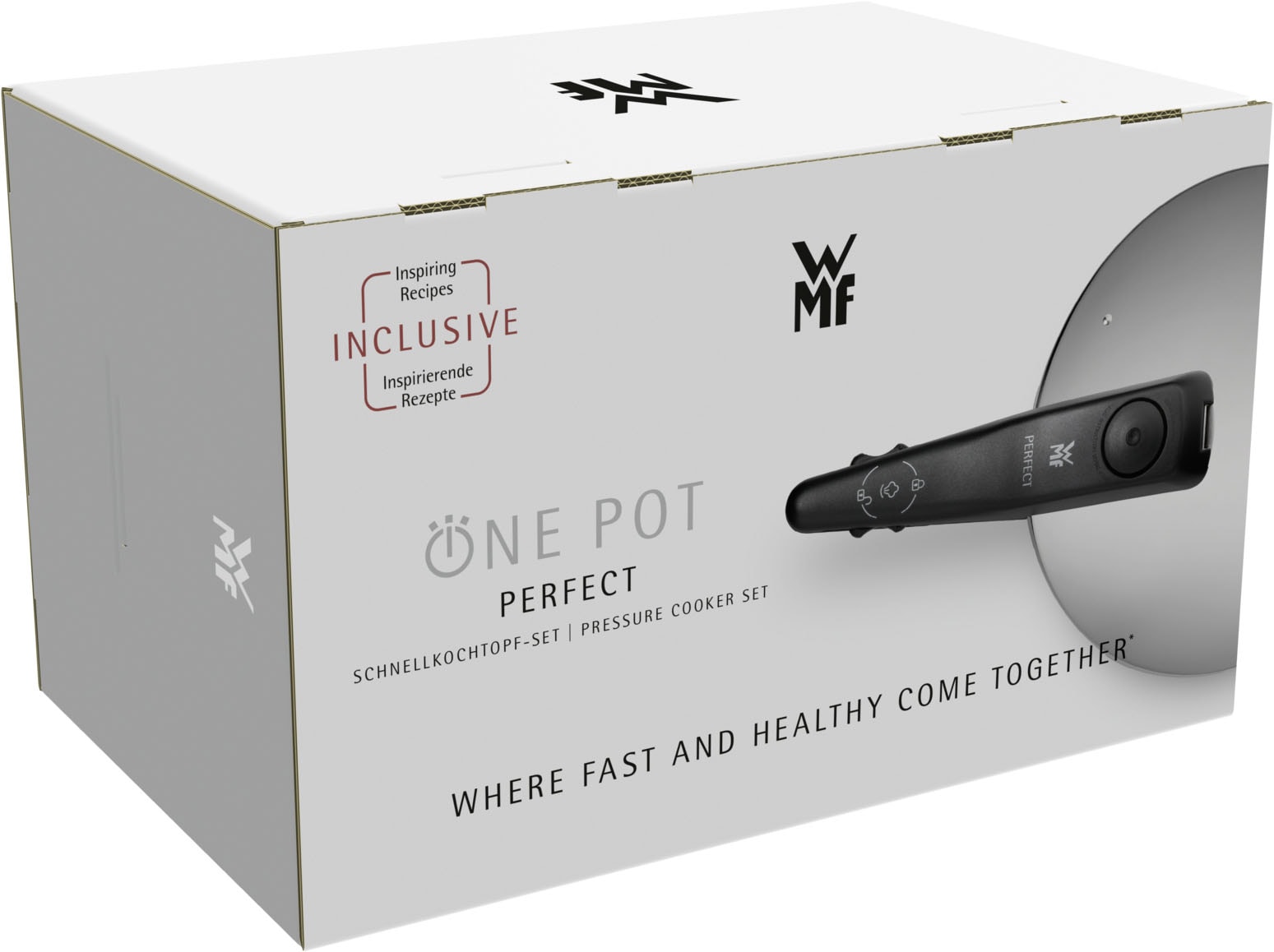 WMF Schnellkochtopf »Perfect One Pot, Dampfkochtopf Induktion 4,5l + 3l, großes Kochsignal« Set, 1x Schnellkochtopf 4,5 I mit Deckel und 1x Schnellbratpfanne 3,0 l, 2 Stk. tlg. Cromargan® Edelstahl Rostfrei 18/10