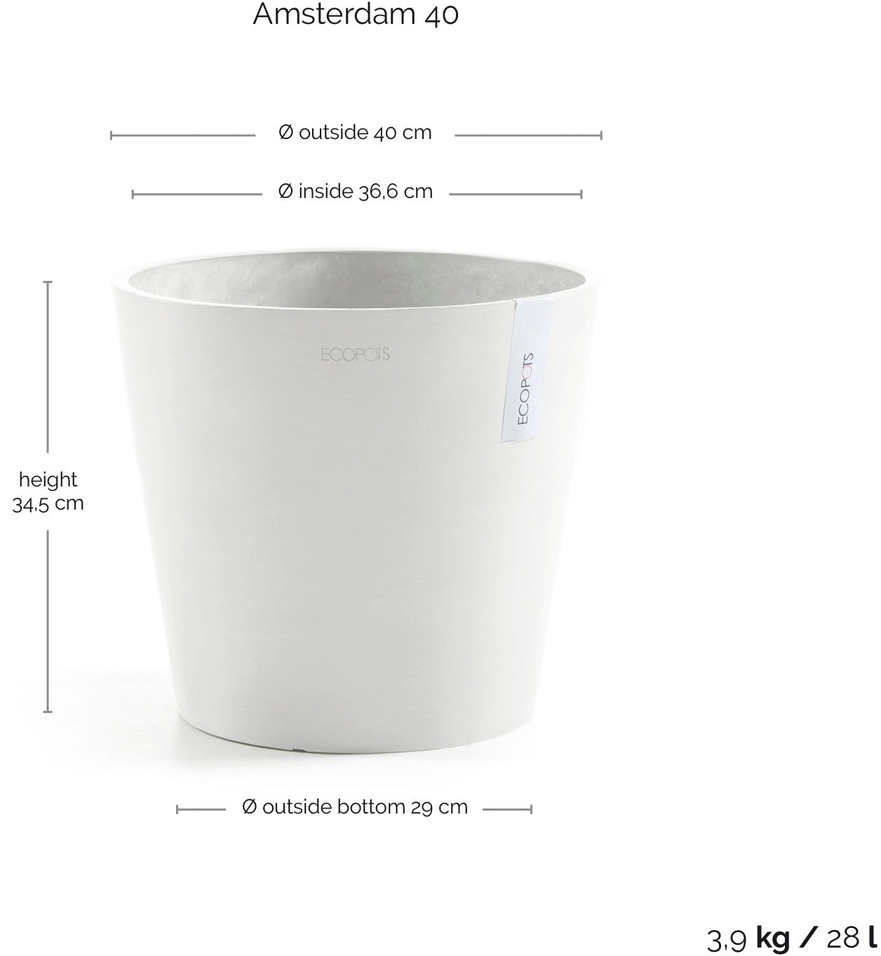 ECOPOTS Blumentopf »Amsterdam 40 Weiß« für innen und außen: frostsicher, bruchsicher und lichtbeständig
