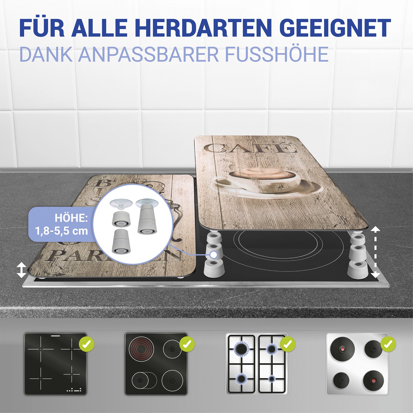 WENKO Herd-Abdeckplatte »Universal Modell Bistro«, (Set, 2 tlg.), Herdabdeckung für alle Herdarten, kratzfest, mit rutschfesten Füßen