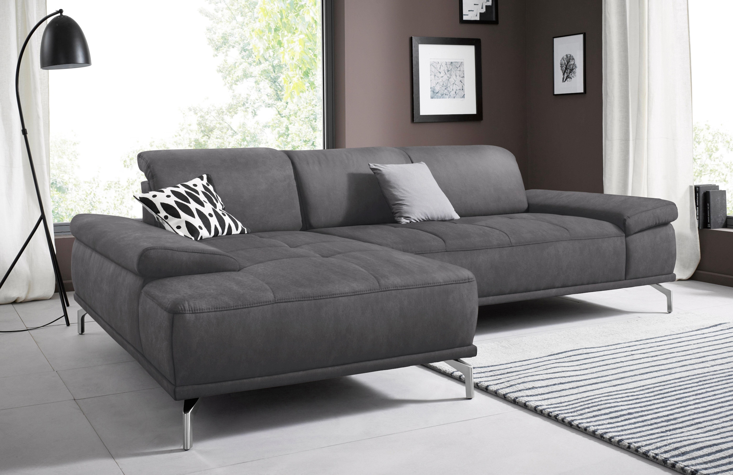 OTTO home Ecksofa "Caluna, L-Form, B:280cm, Federkern, in Stoff und Leder" Inkl.Sitztiefenverstellung, wahlweise mit Kopf- und Armteilverstellung