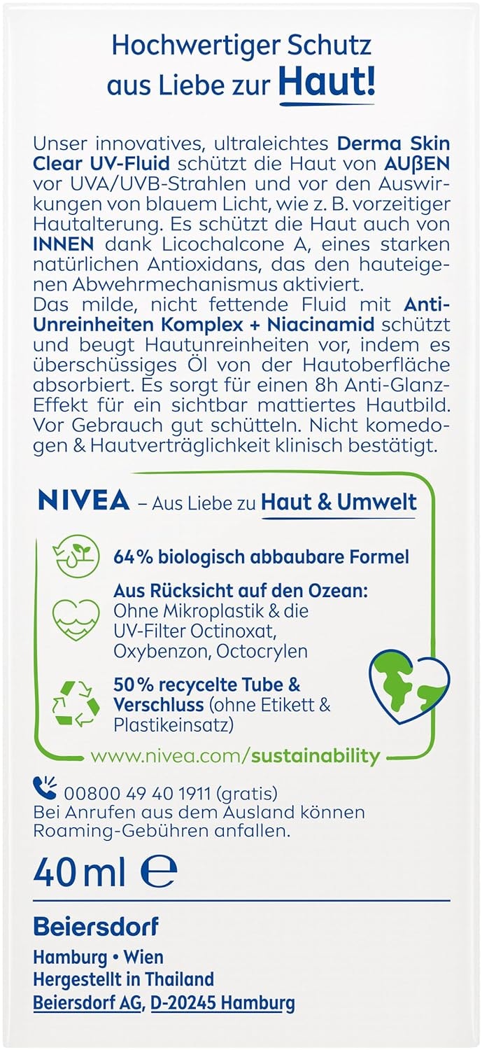 Nivea Sonnenschutzfluid »NIVEA SUN UV Gesicht Experte DERMA SKIN CLEAR UV-Fluid LSF 50+«