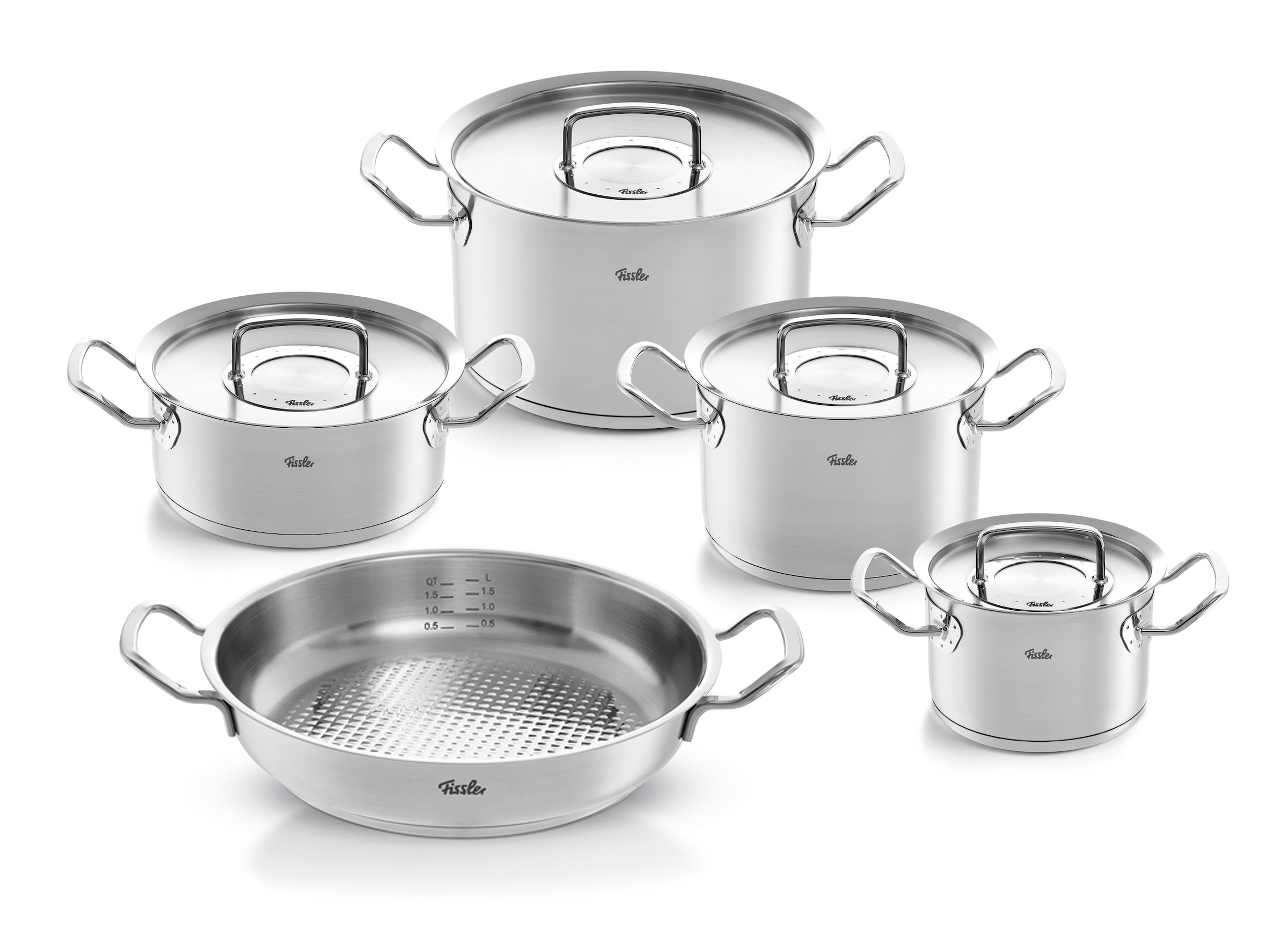 Fissler Topf-Set "ORIGINAL-PROFI COLLECTION Edelstahl-Topfset", Edelstahl 18/10, (9 tlg., Bratentopf 20 cm, je 1 Fleisch