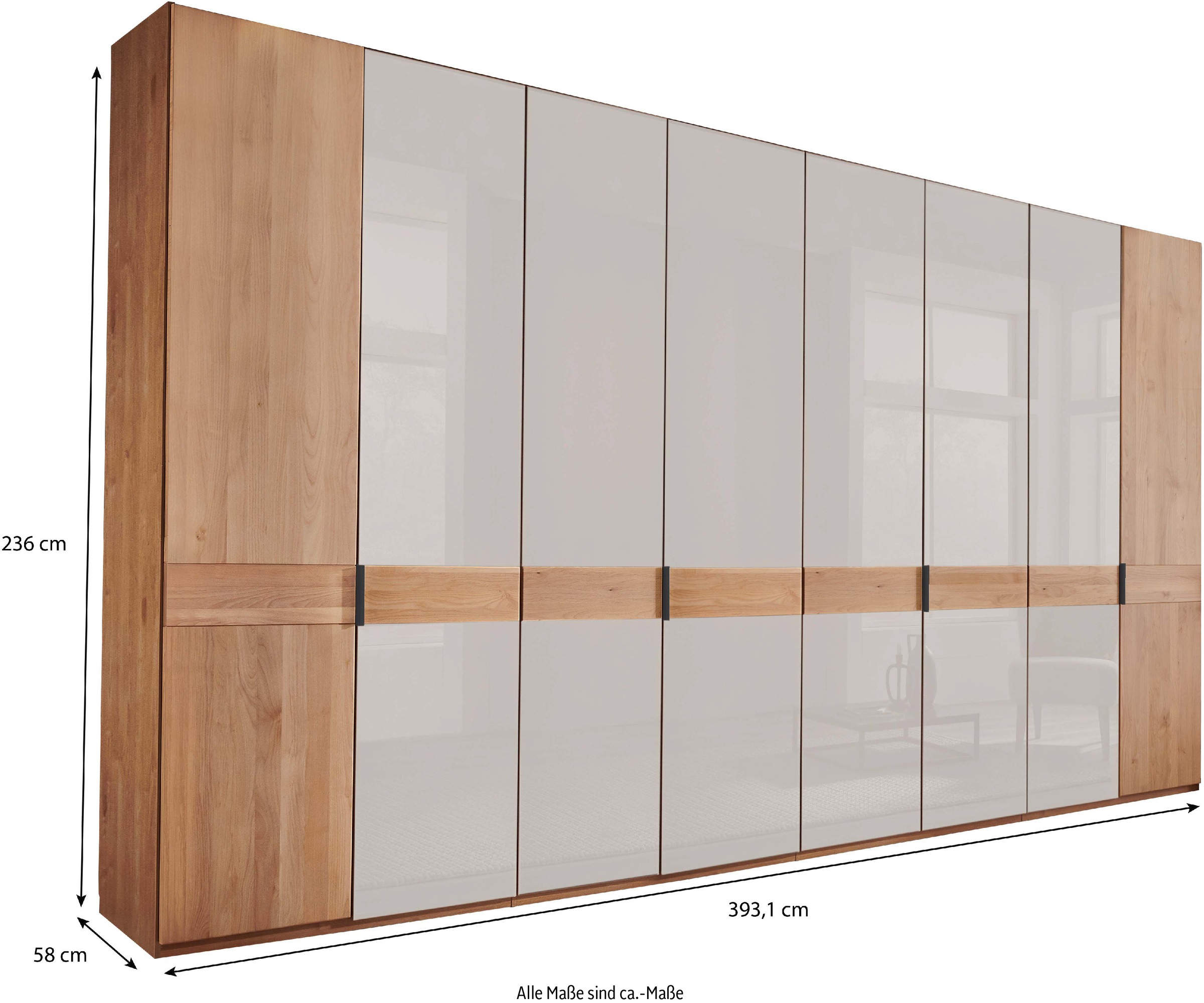 WIEMANN Drehtürenschrank »Cardiff, Massivholztüren in Kombination mit Glas- oder Spiegeltüren«, (4 Breiten, 2 Höhen 216/236cm auswählbar), hochwertiges Design in langlebiger Qualität, viel Stauraum